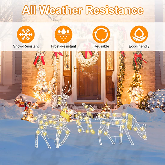 GBruno Lighted 2D Reindeer Family Christmas Decoration
