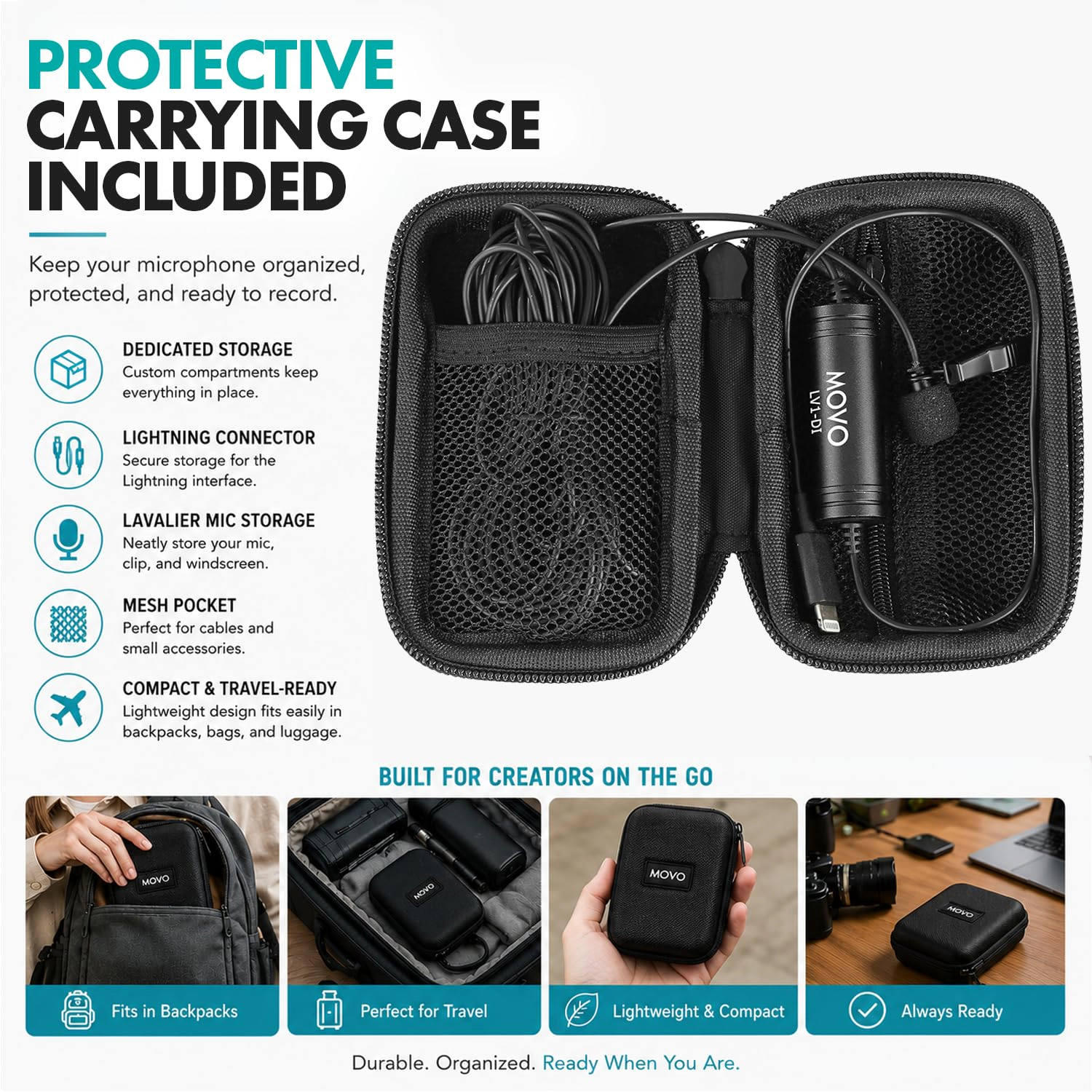 Movo LV1-DI Lavalier Microphone for iPhone and iPad – MFi Certified Lightning Clip-On Mic – 20ft Cable