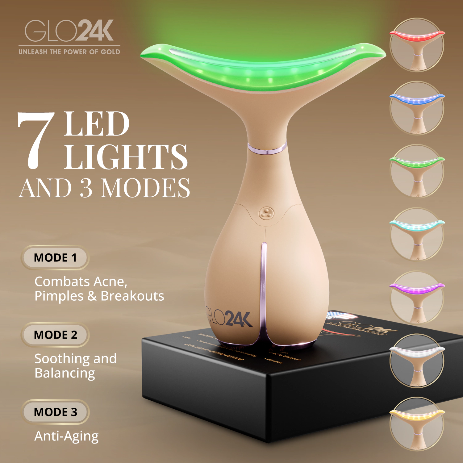 GLO24K 7 Color LED Neck and Face Beauty Device - Limited Edition