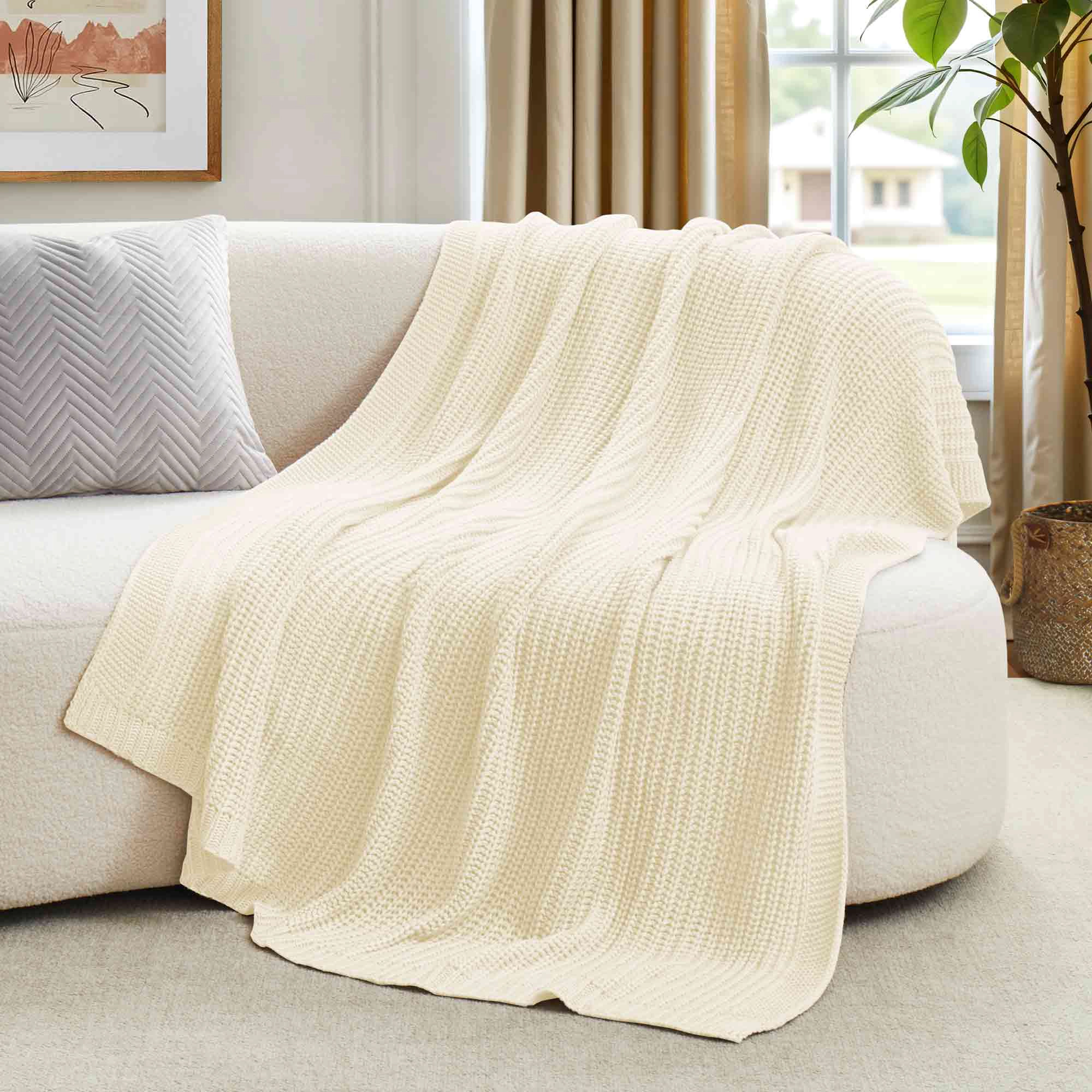 PEACENEST Soft Knitted Throw Blanket Cozy Decorative for Sofa and Bed