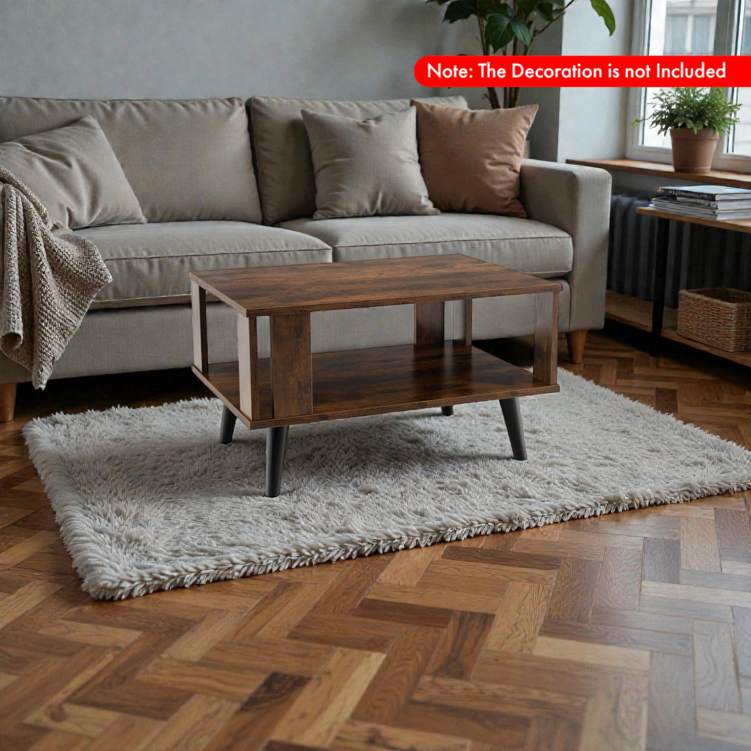 Hivvago Compact Retro Mid-Century Coffee Table with Storage Open Shelf