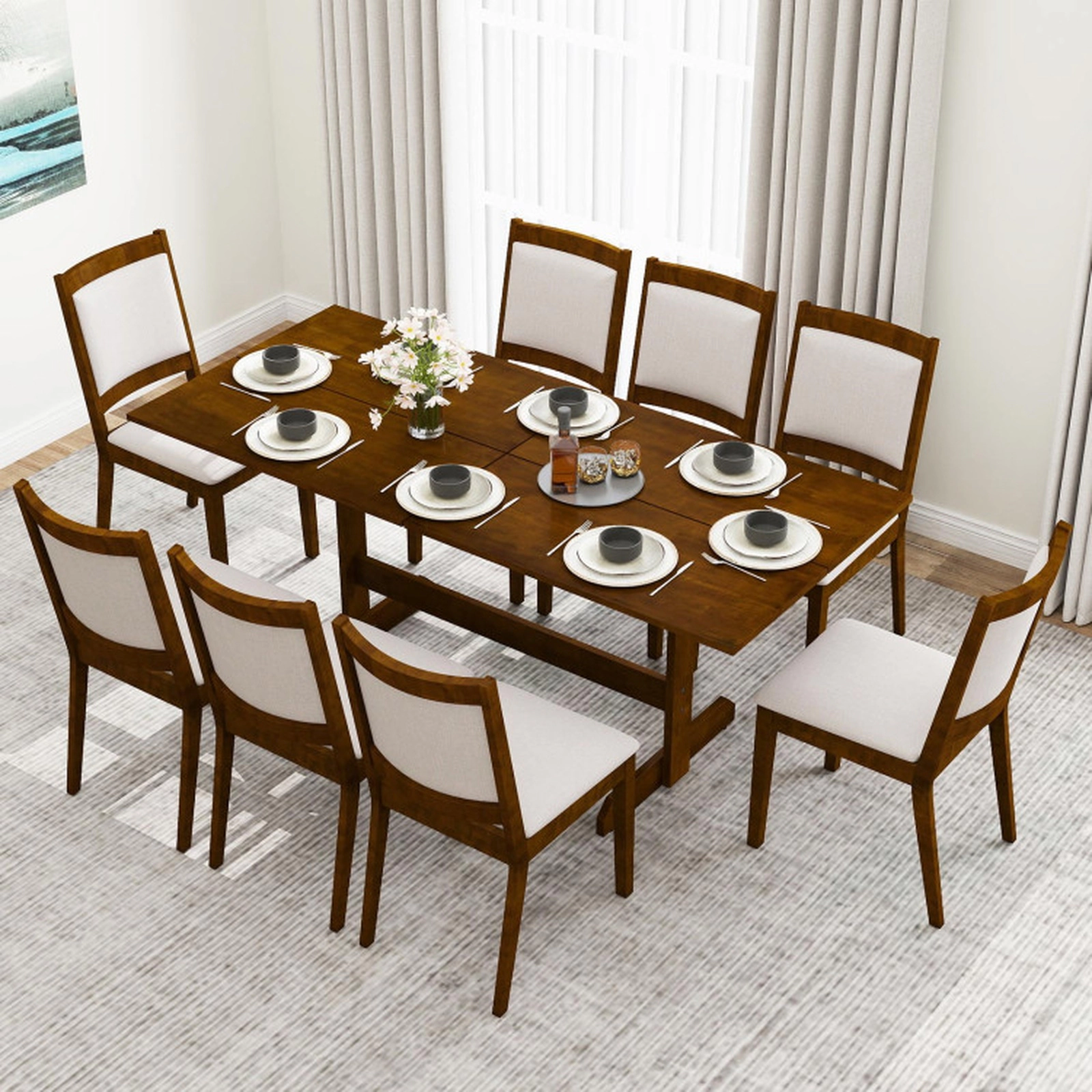 SUGIFT 71 in Walnut Farmhouse Dining Table, Seats 6 to 8