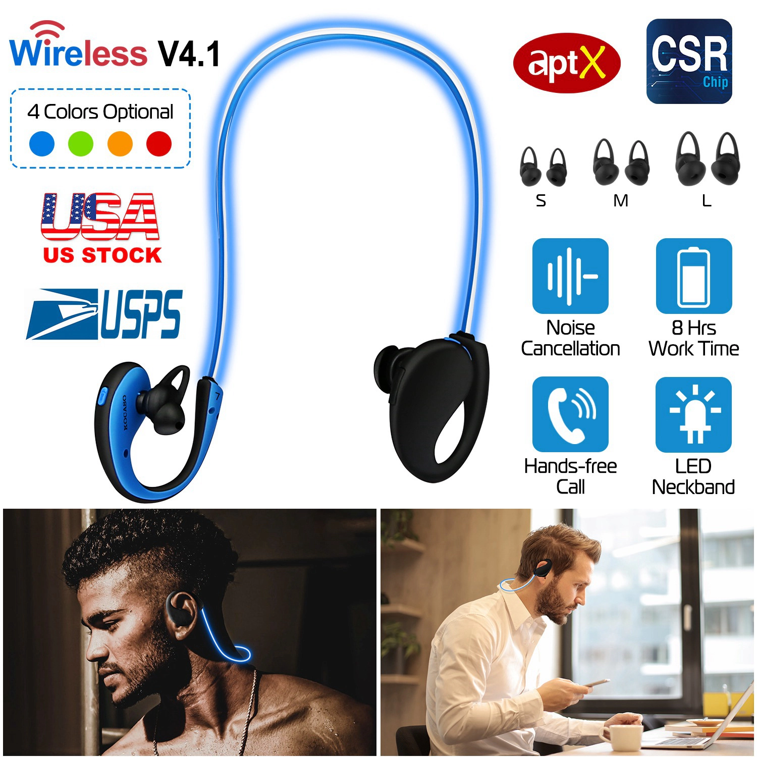 GBruno LED Neckband Wireless Sports Headphones