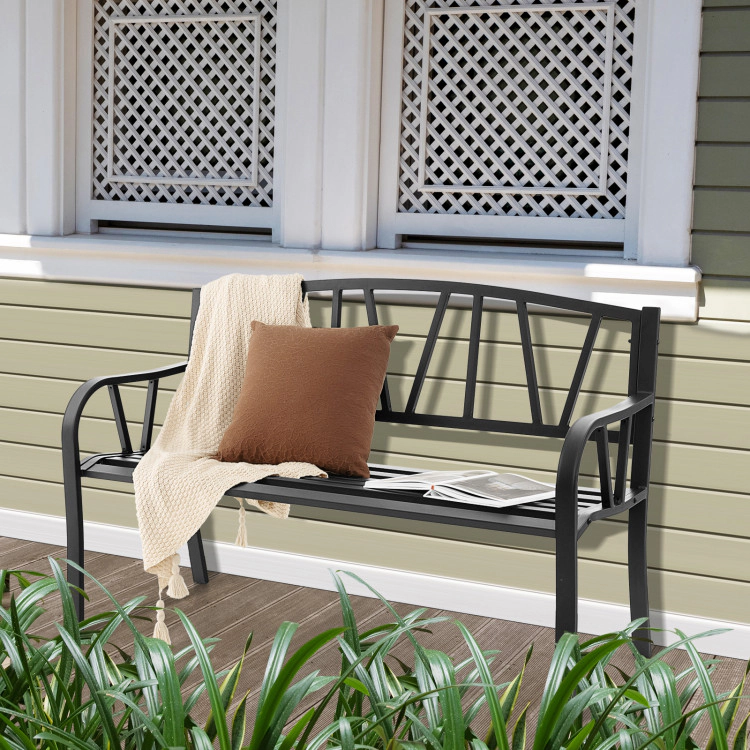 Hivvago Patio Garden Bench With Metal Frame And Slatted Seat