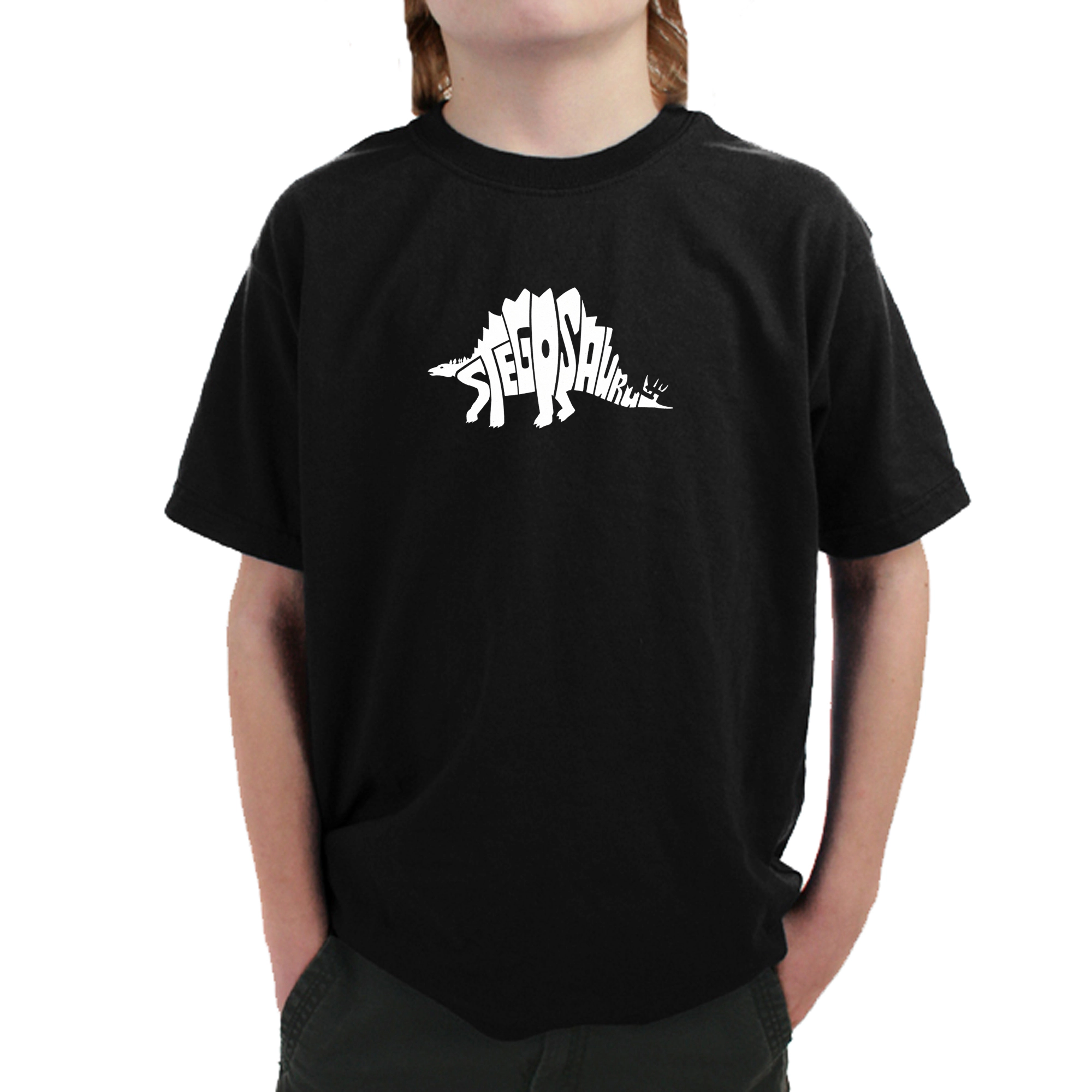 LA Pop Art Boy's Word T-Shirt - STEGOSAURUS