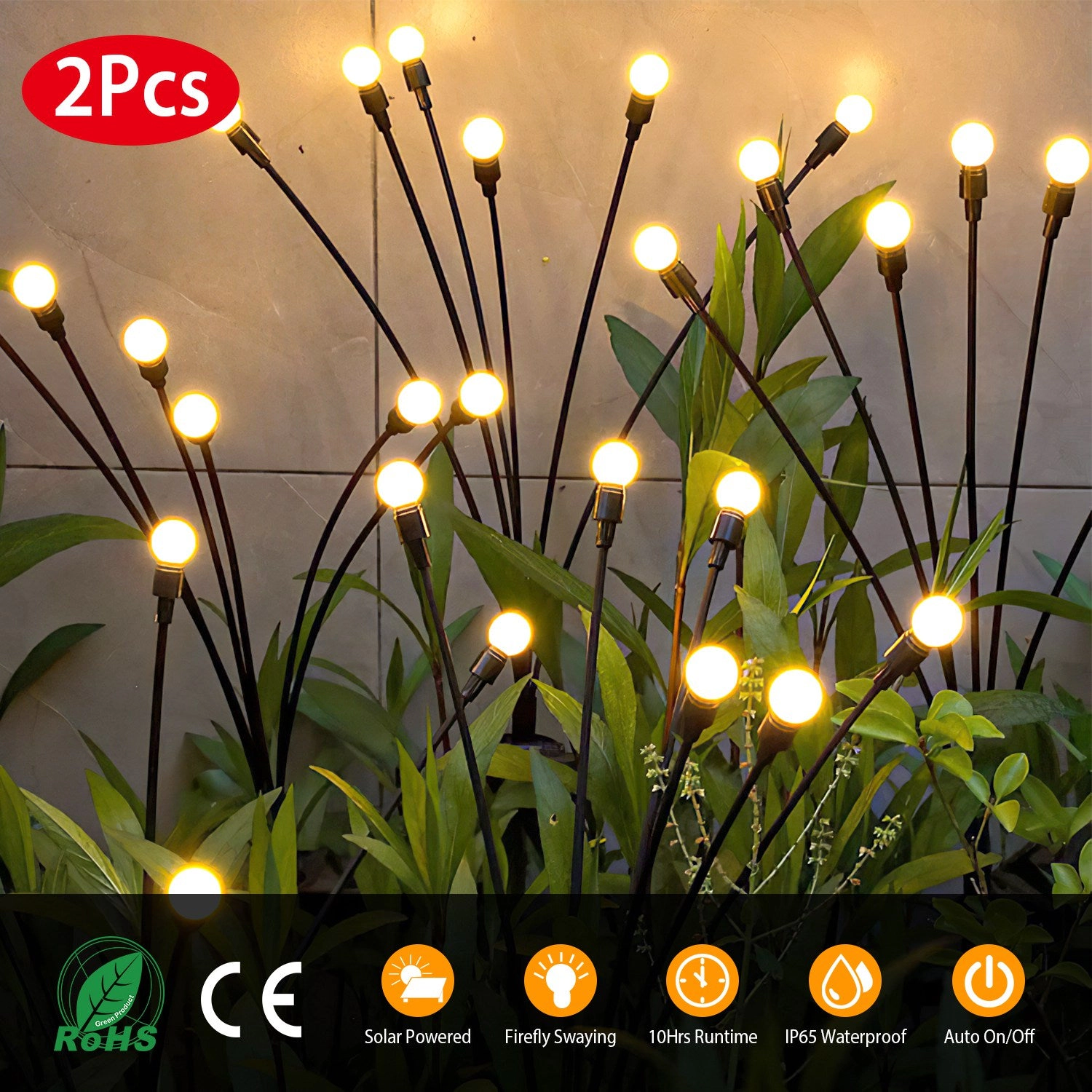 GBruno Solar Firefly Swaying Pathway Lights 2-Pack