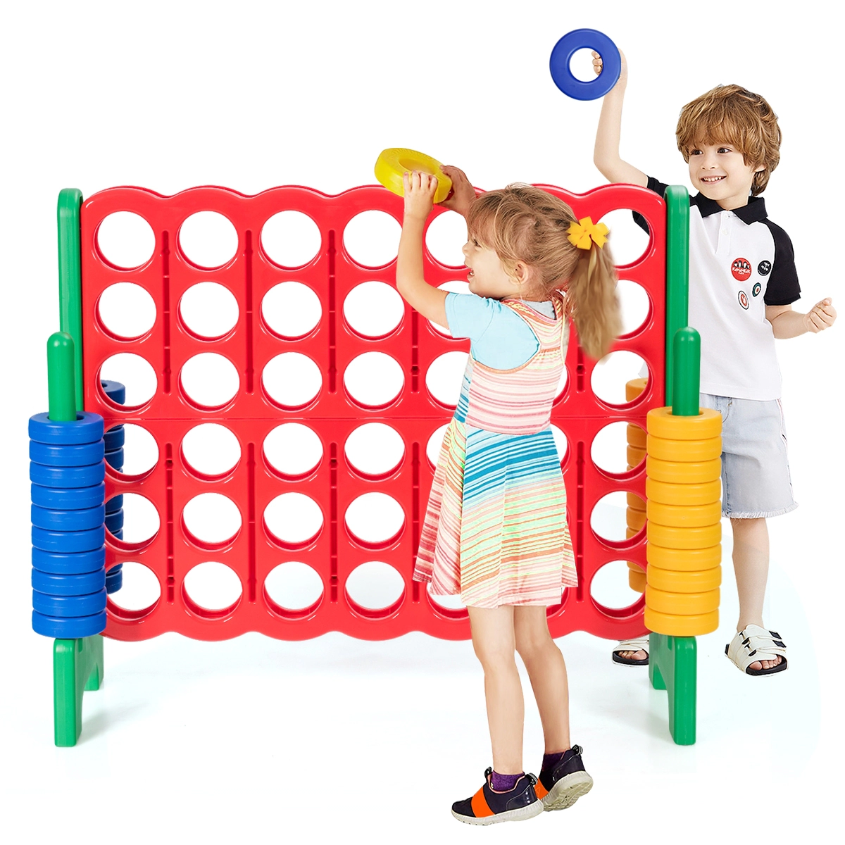 SUGIFT Jumbo 4-to-Score Giant Game Set with 42 Jumbo Rings and Quick-Release Slider Combo Game Red/Blue/Green