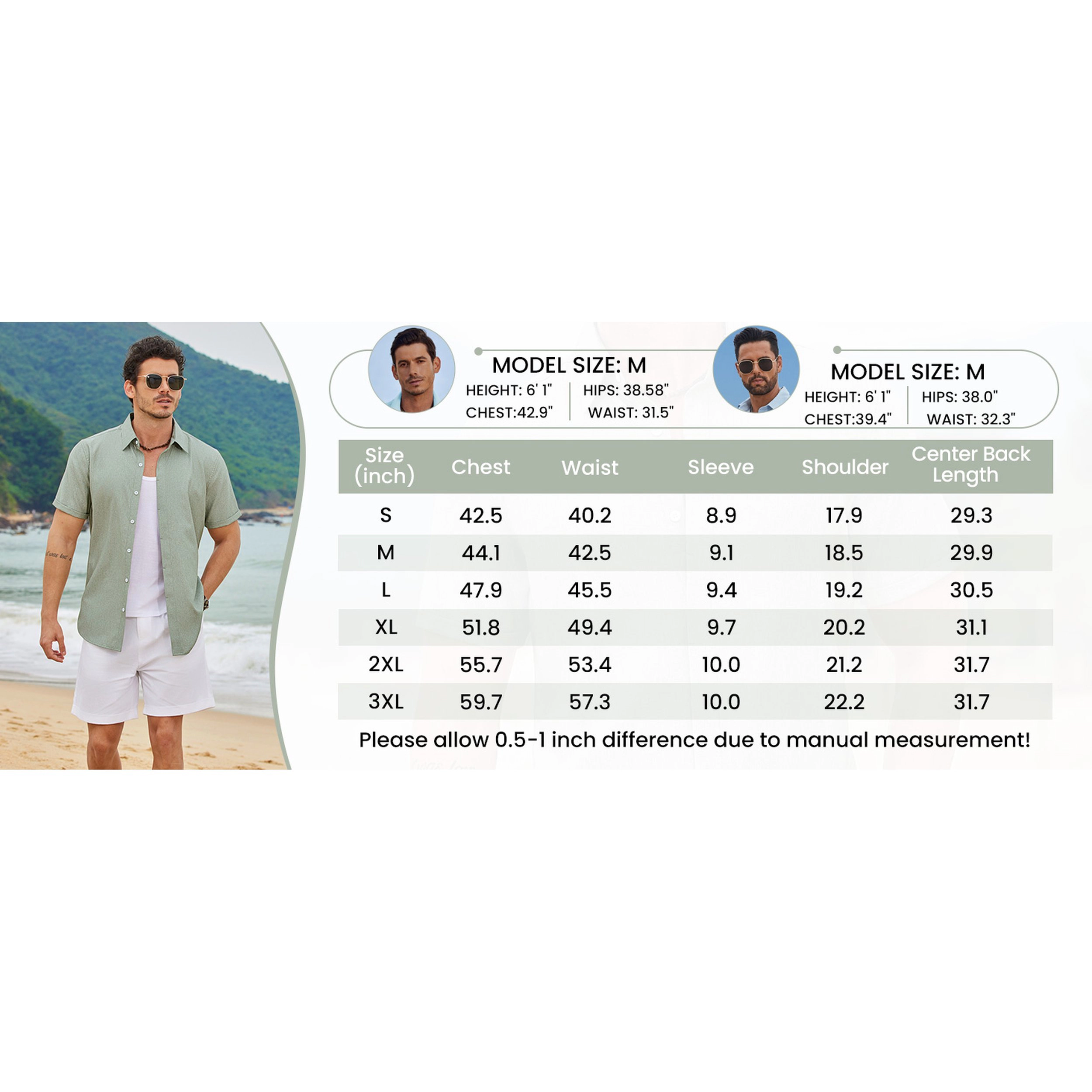 COOFANDY Mens Short Sleeve Button Down Shirt  V Neck Casual Loose Beach Tops