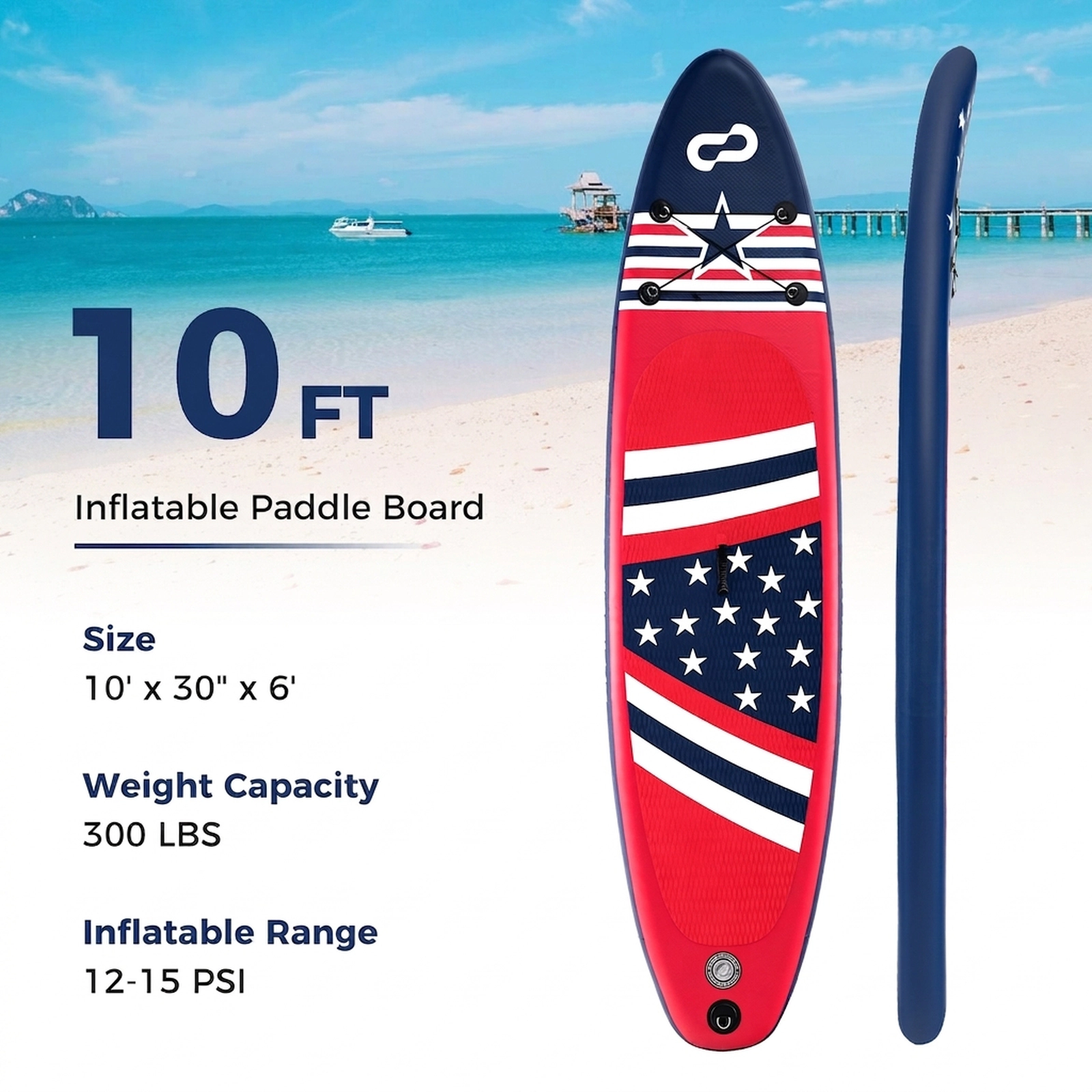 SUGIFT Adult Red 10-ft Inflatable Paddle Board with Removable Fin and Backpack 30-in W 300-lb Rider Capacity