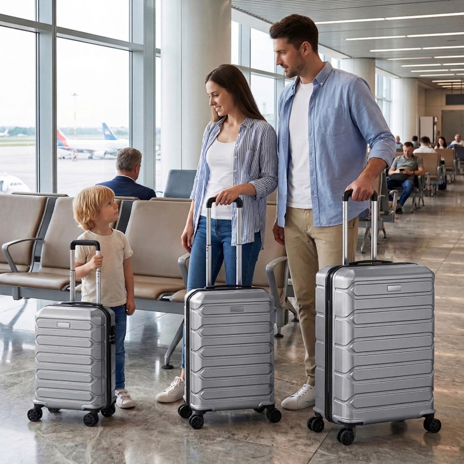 SUGIFT Lightweight 3-Piece Hardside Luggage Set with 8-Spinner Wheels Gray