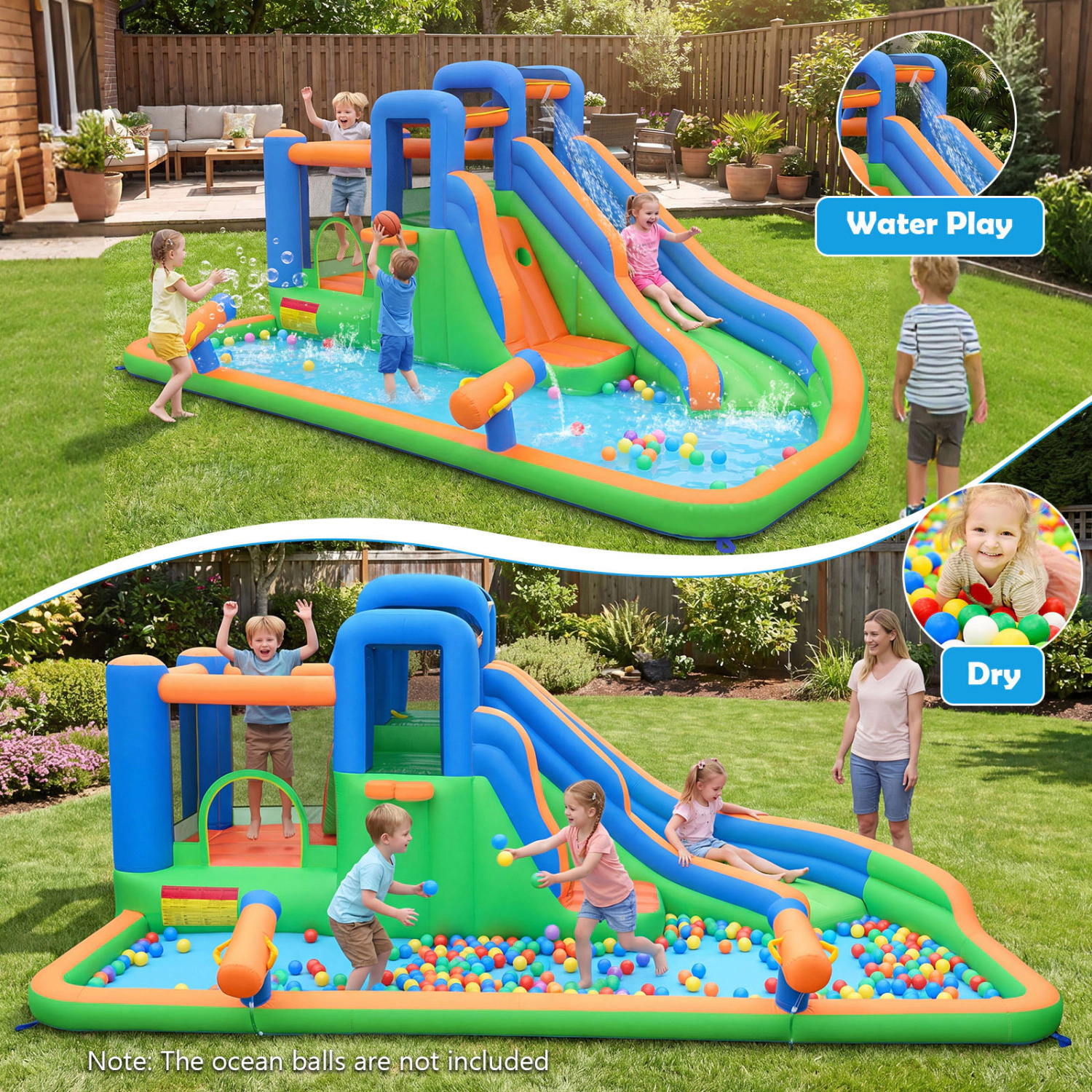 LJG Kids Inflatable Water Slide with Dual Climbing Walls and Blower Excluded