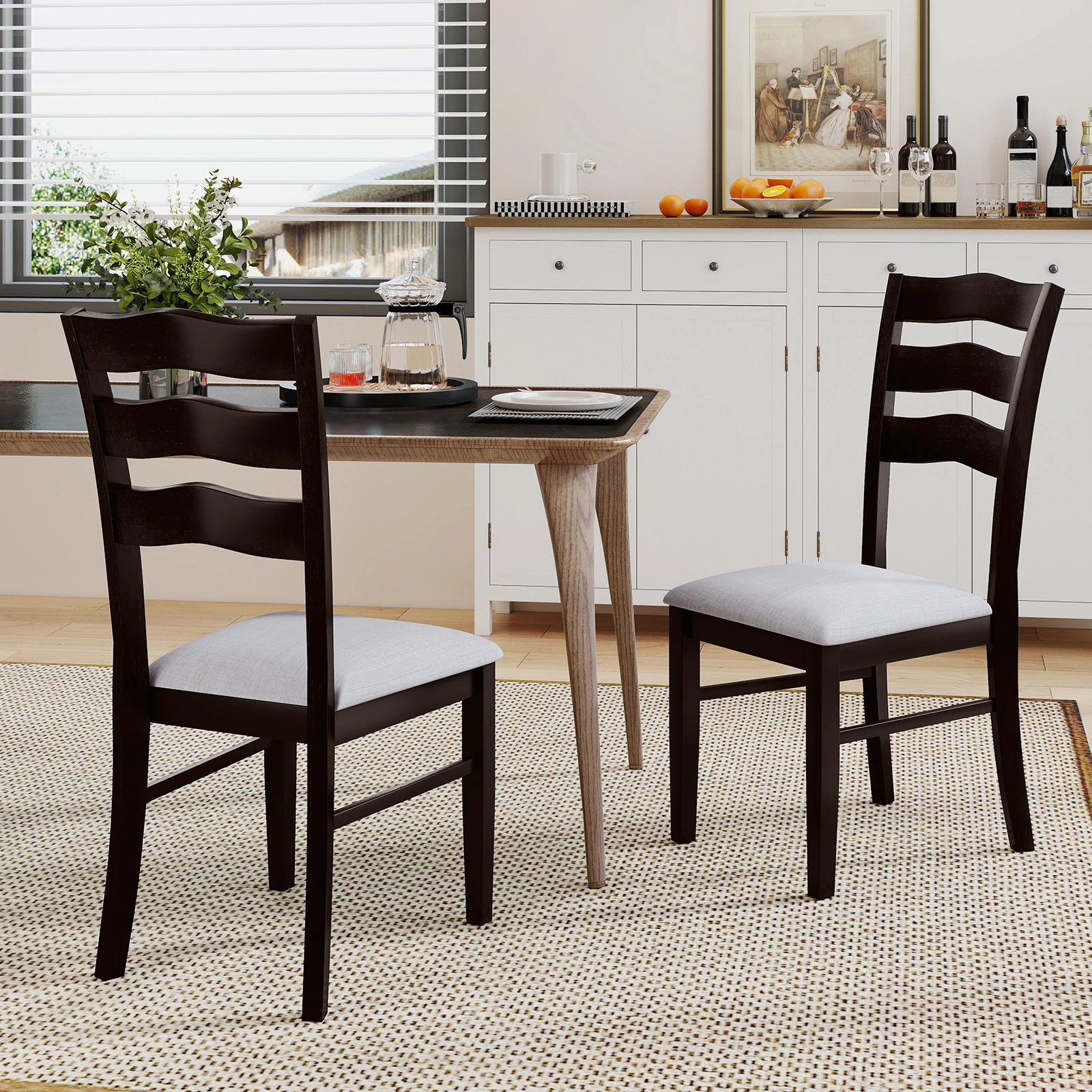 LJG Farmhouse Dining Chairs Set of 2 Modern Kitchen Chairs with Elegant Hollowed Backrest
