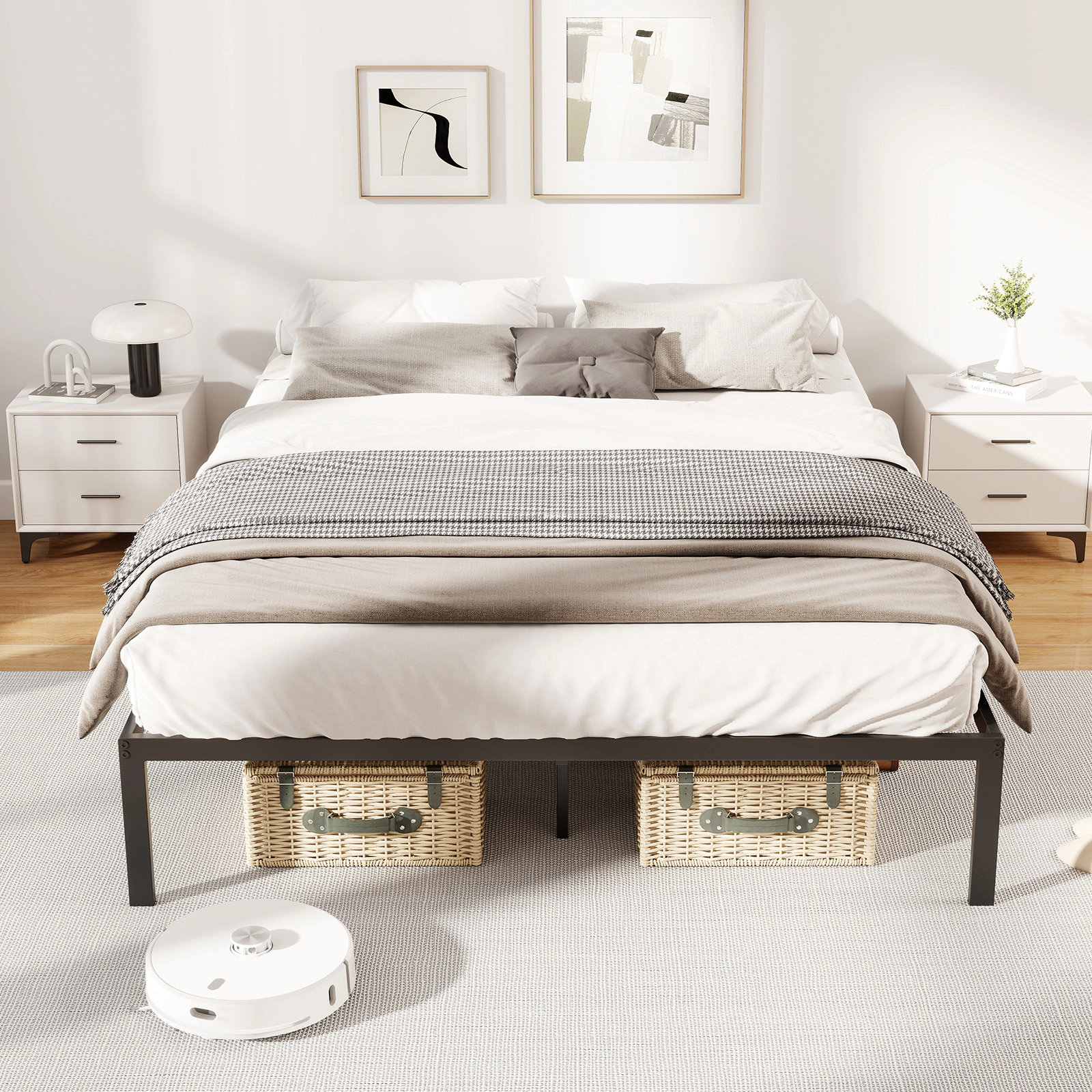 LJG Full/Queen/King Size Metal Bed Frame Heavy Duty Support Slats Mattress Foundation