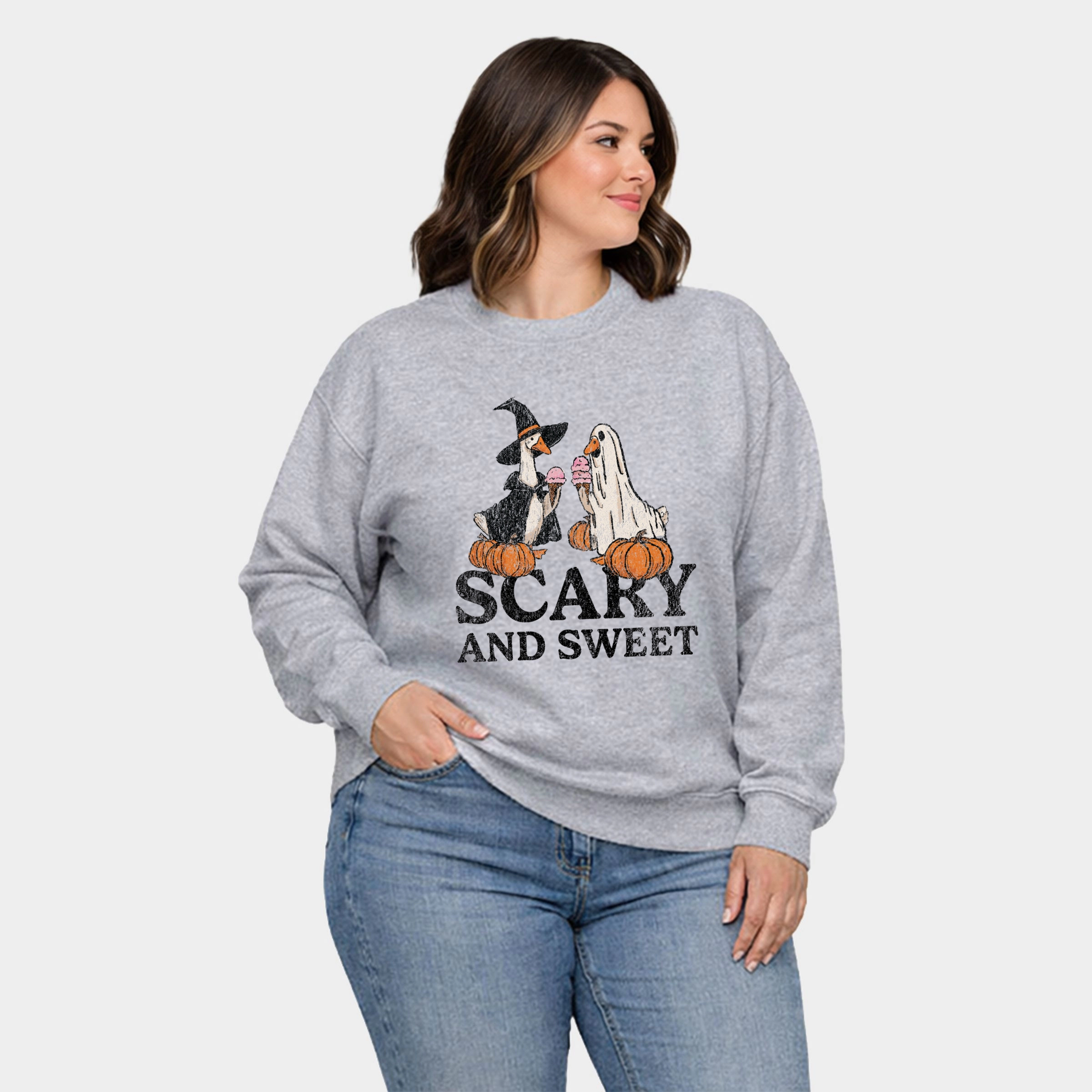 Simply Sage Market - Women's Plus Sized Graphic Sweatshirt Scary and Sweet Geese