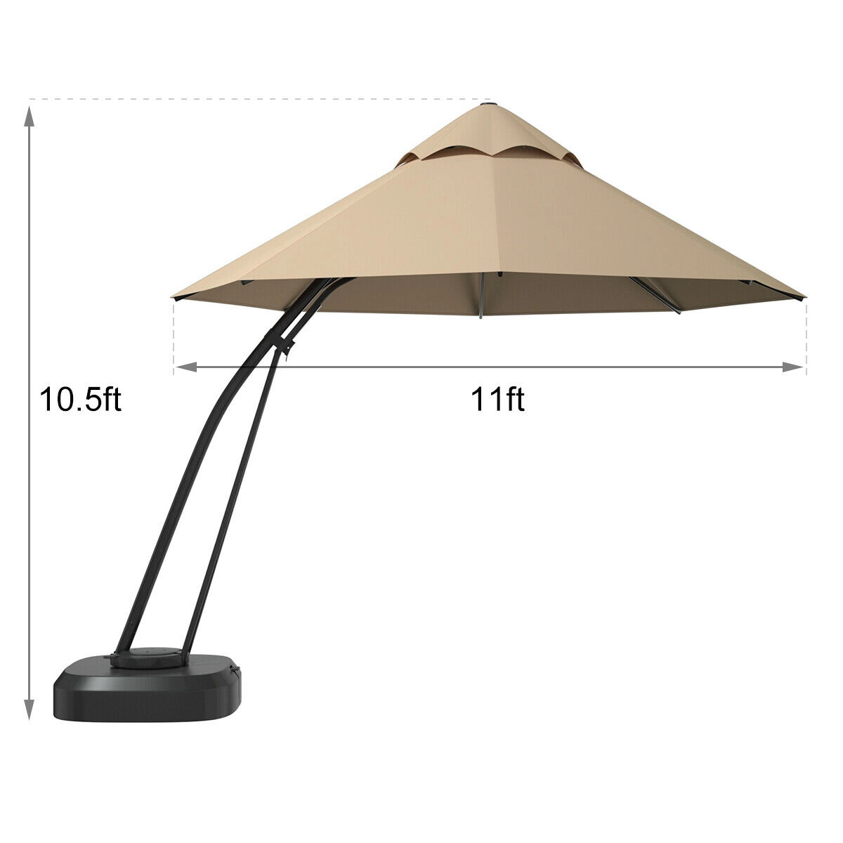 SUGIFT 11-ft Beige Offset Cantilever Patio Umbrella with Rolling 330-lb Weighted Base and 360 Rotation