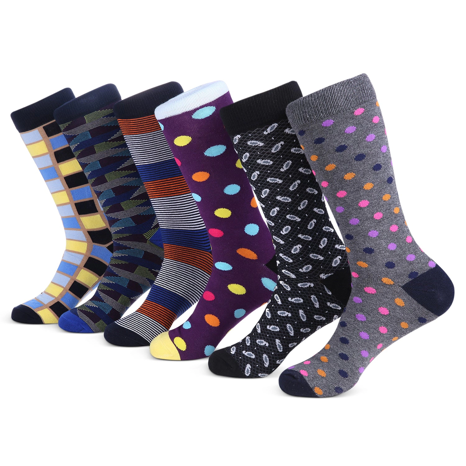 Mio Marino Men's Fashion Patterned Cotton Blend Dress Socks 6-Pack Gift Set