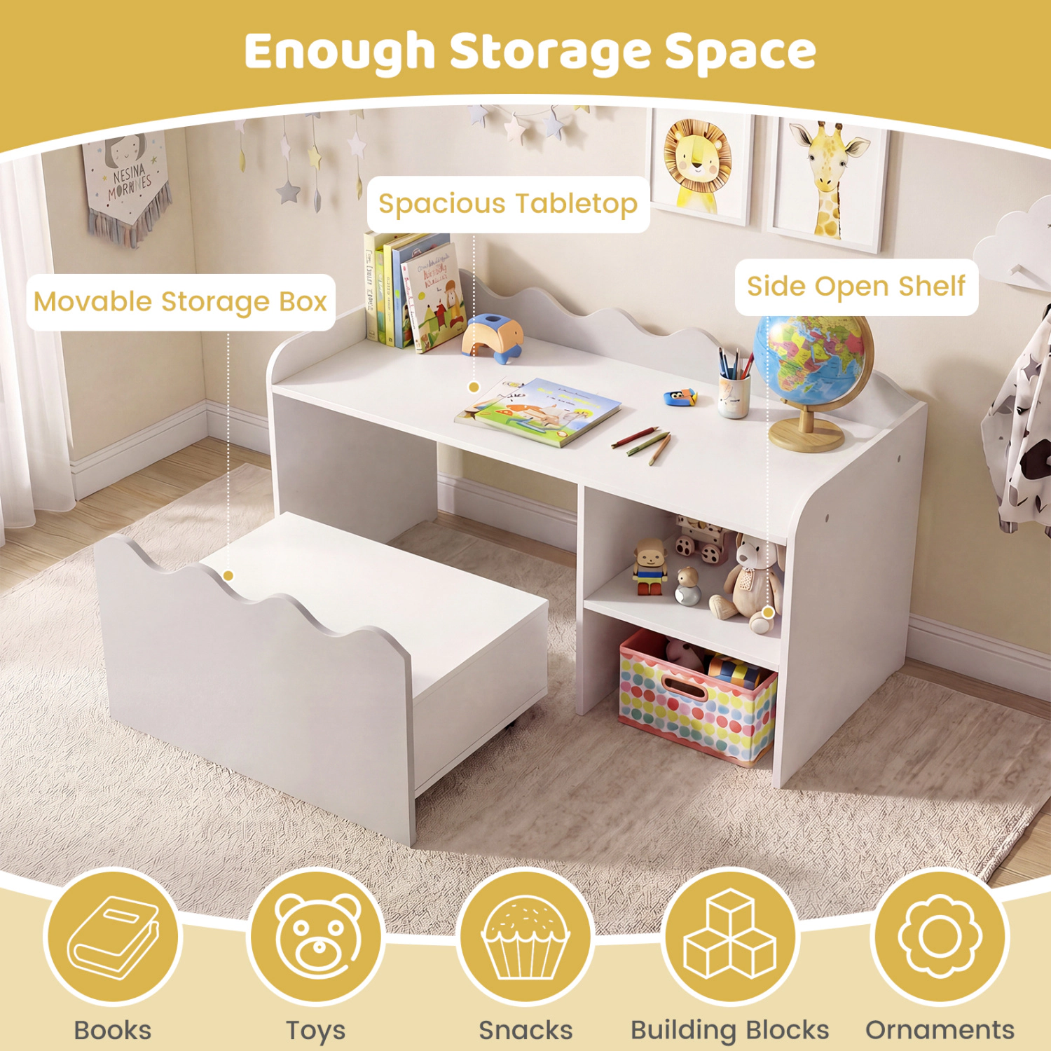 Hivvago Scalloped Kids Bookshelf and Toy Storage Organizer for Playroom
