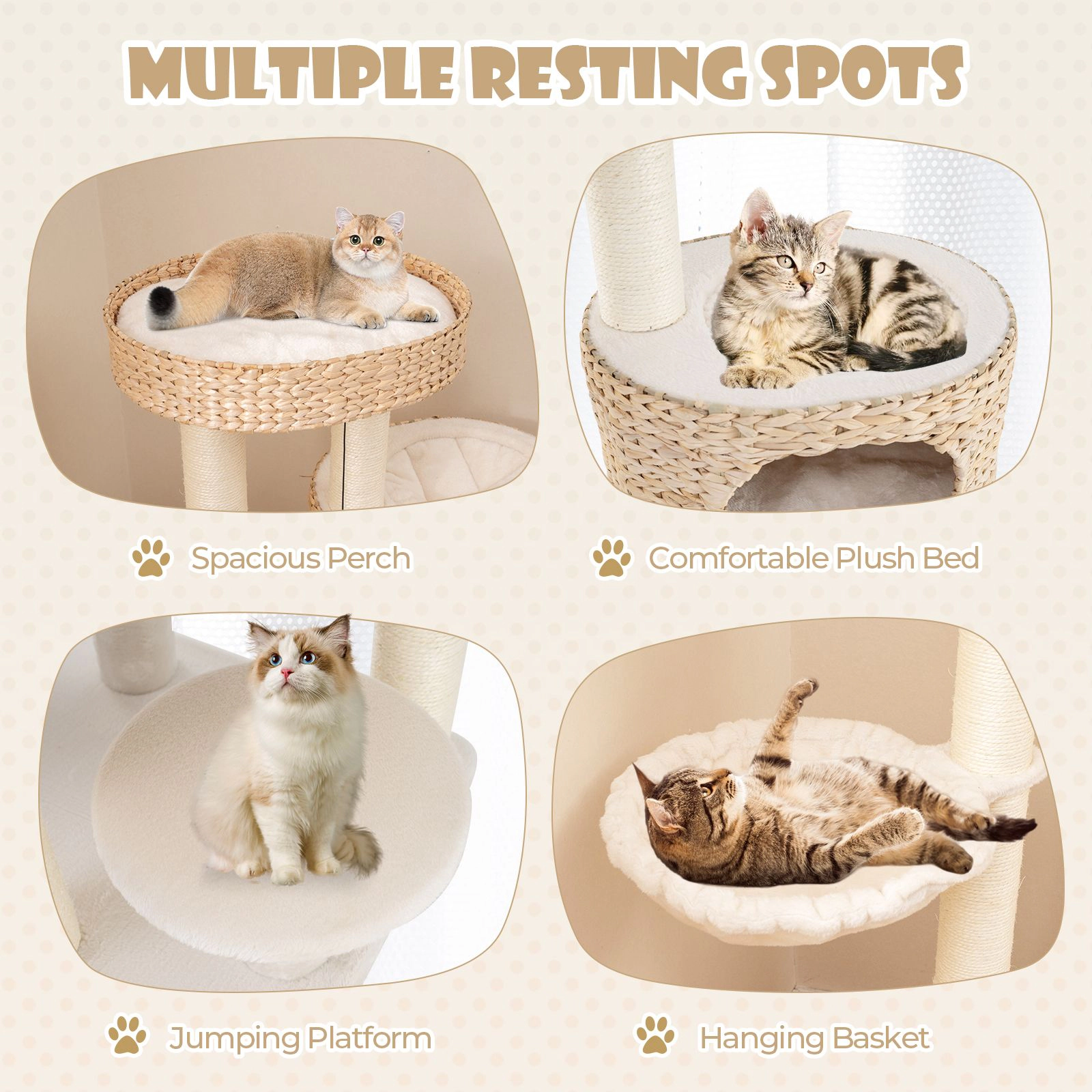 SlickBlue 50" Cat Tower, Indoor Multi-Level Furniture with Scratching Posts, Hanging Basket and Toy