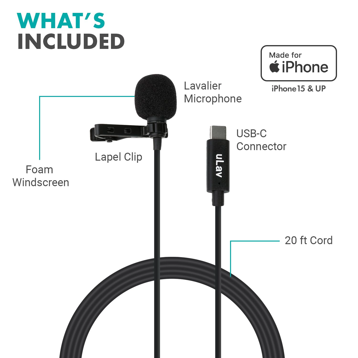 Movo uLav-L Digital Lavalier Omnidirectional Clip on Microphone with USB-C Connector