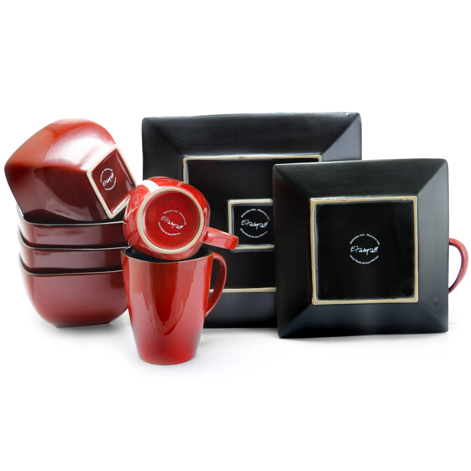 Elama Harland Loft 16 Piece Modern Premium Stoneware set with Complete Setting for 4