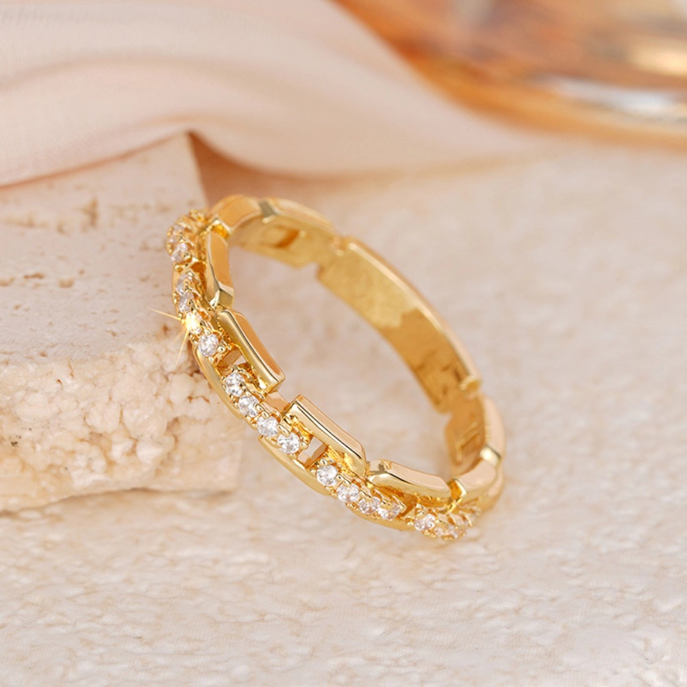 Wardrobe Whimsy Chain Link Band Ring Paved with Cubic Zirconia for Women