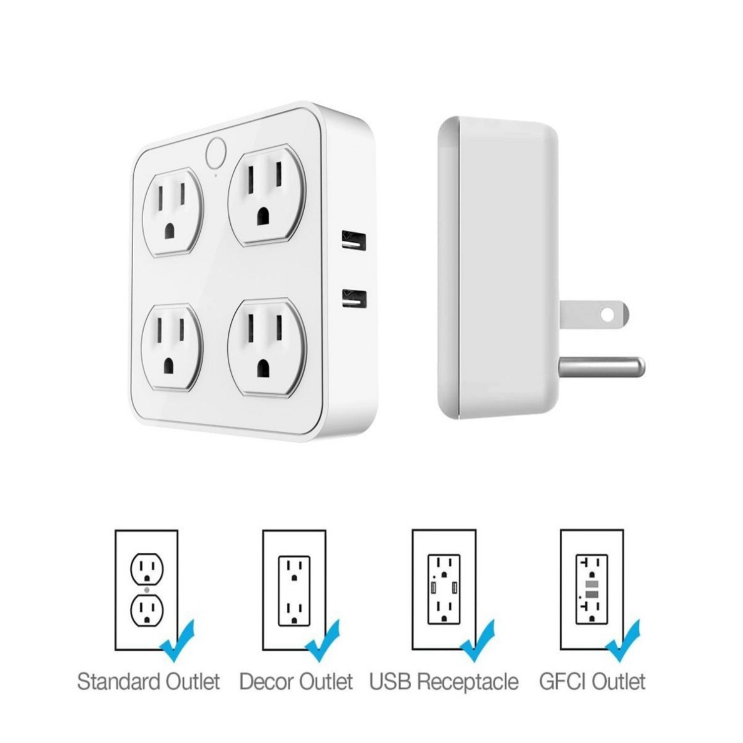 Eco4life Smart WiFi Surge Protector Wall Tap 4AC 4USB Ports