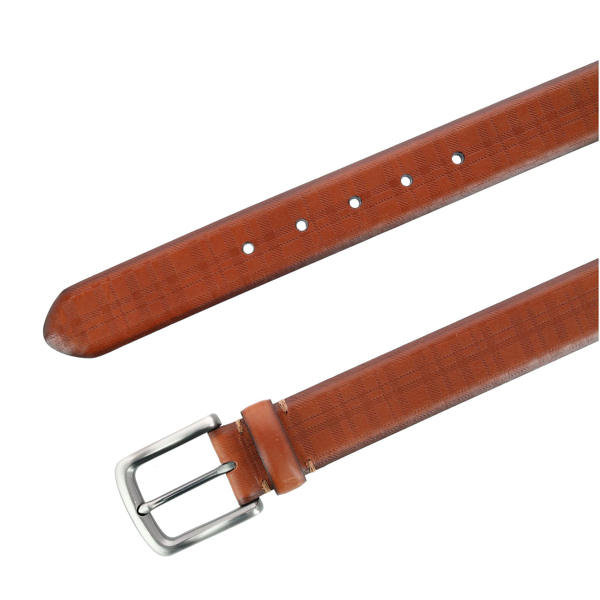 Trafalgar Men's Caelen Plaid Embossed Leather Belt