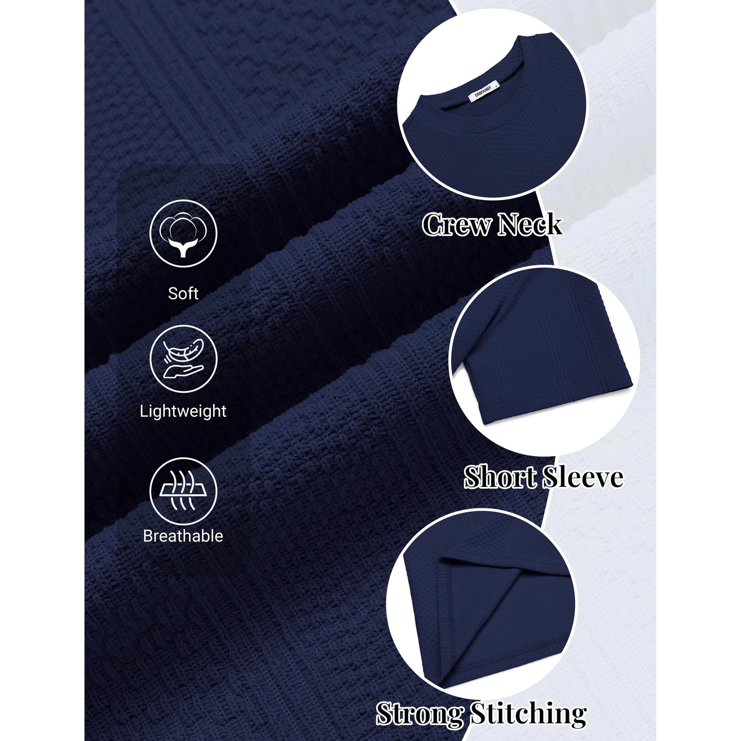 COOFANDY Men's Regular Fit Textured Crew Neck Short Sleeve T-Shirt