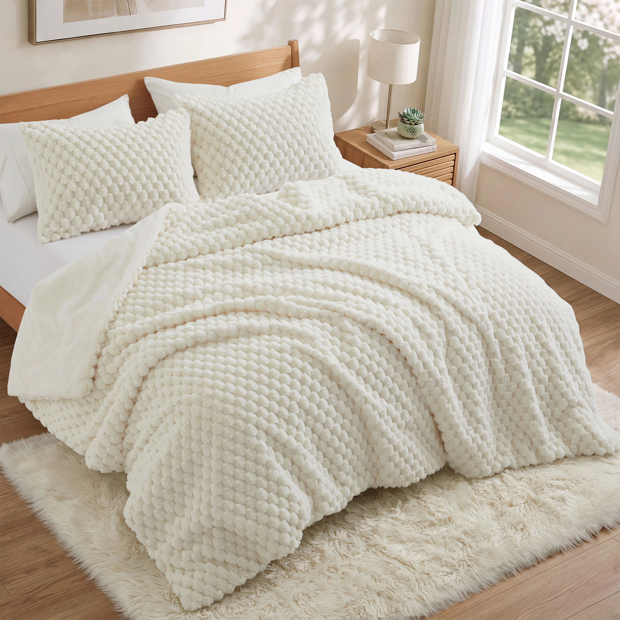 PEACENEST 3-Piece Sculpted Plush Down Alternative Comforter Set with 2 Pillow Shams