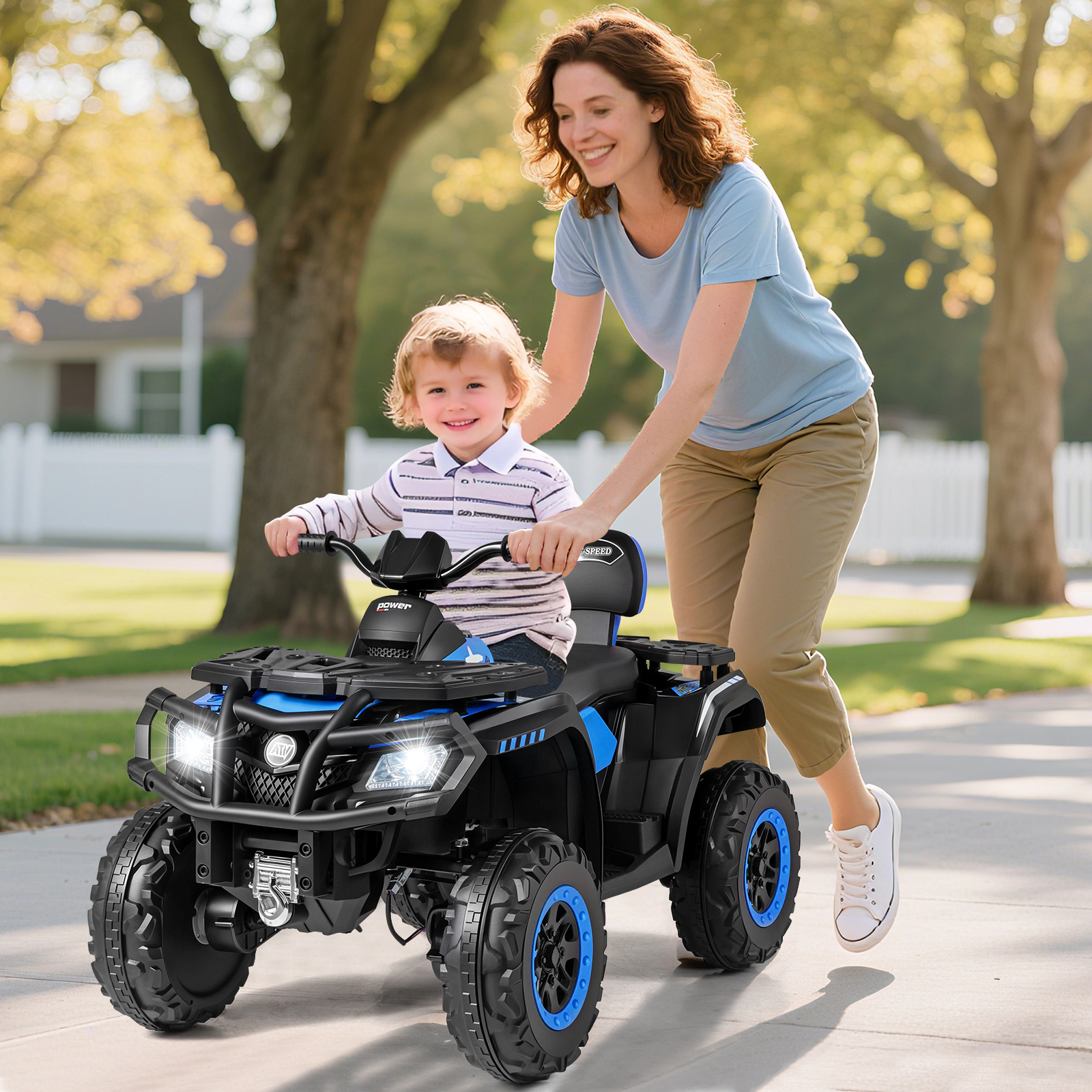 24V Kids ATV 2-Seater 4-Wheeler Electric Ride On Quad 4 Motors LED Headlights Ages 3-8 Blue