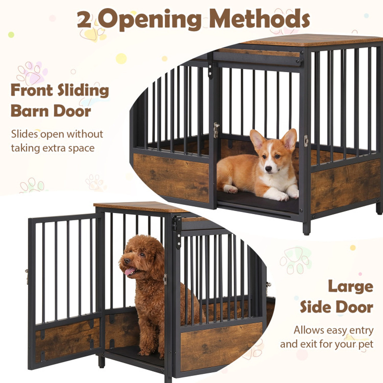 SUGIFT Furniture Style Dog Crate with 2 Doors Safety Latch Dog Mat and 242-lb Wooden Top for Small Dogs