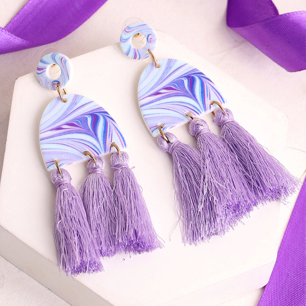 SOHI Women's Purple Acrylic Tassel Drop Earrings