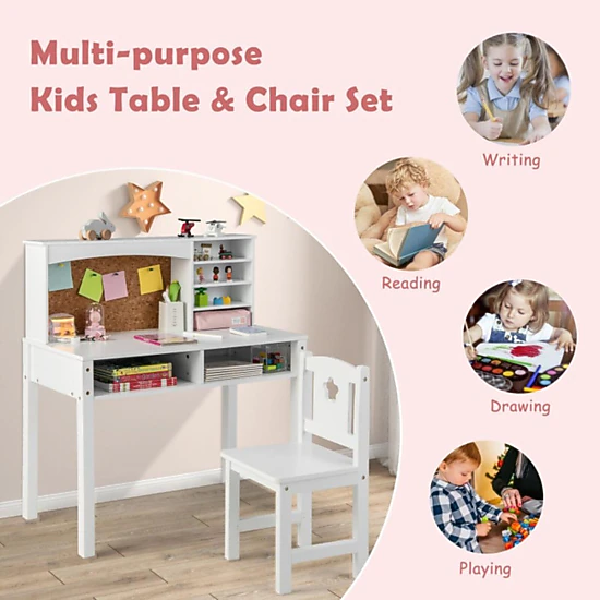 Hivvago Kids Desk And Chair Set With Hutch And Bulletin Board For 3+ Kids