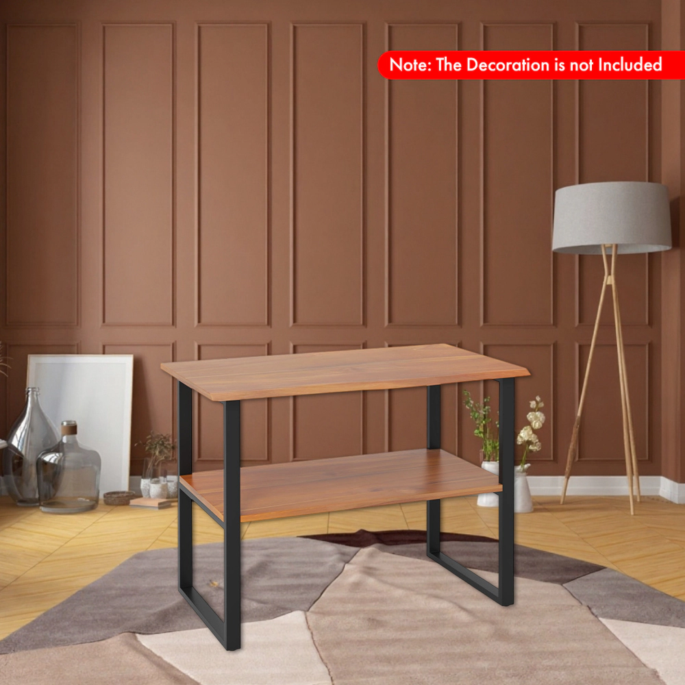 Hivvago 2-Layer Teak Wooden End Table for Living Room, Sofa, and Entryway