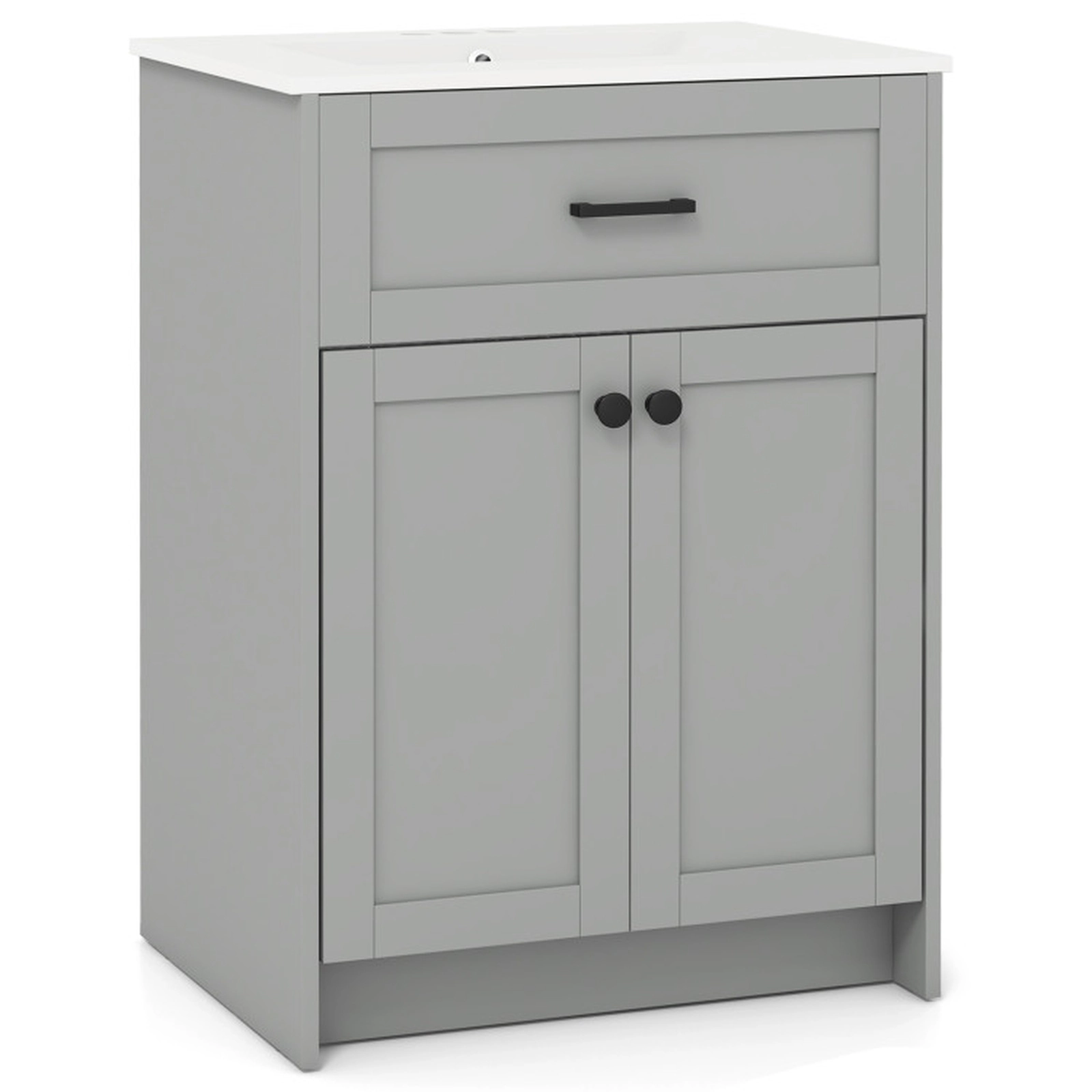 SUGIFT 2-Door Ceramic Basin Anti-Overflow Hole Bathroom Vanity Unit Cabinet 24-in x 18-in x 34-in 250-lb Capacity Gray