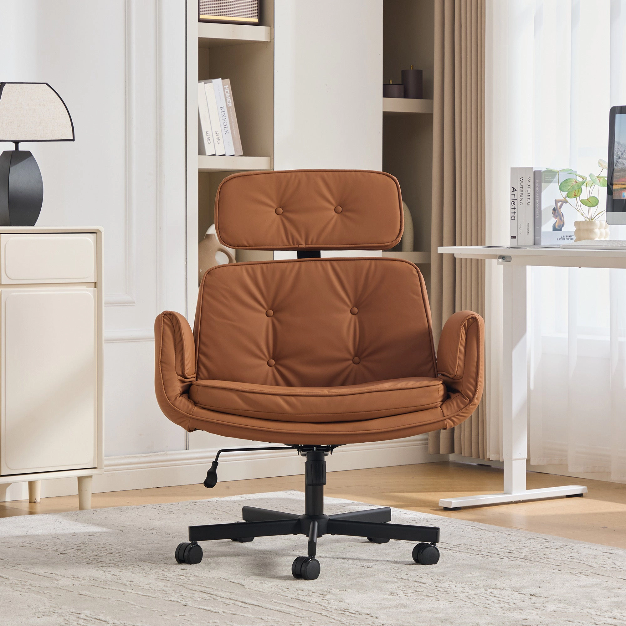 Platinum-Level Office Chairs Adjustable Armrest Swivel Criss-Cross Office Chair, Wide Seat - Brown