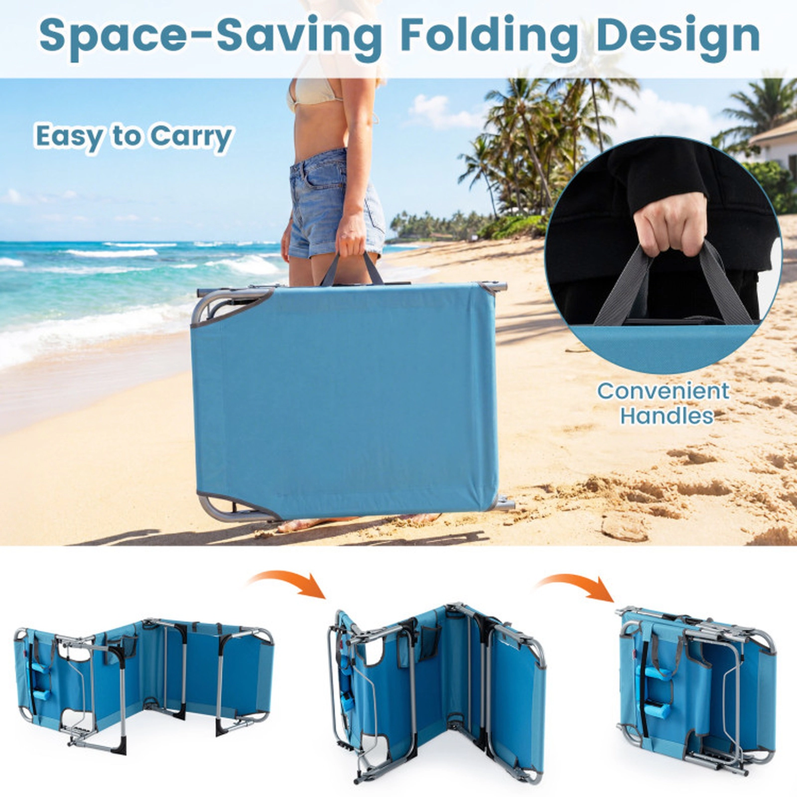 SUGIFT 4-Position Backrest 2-Position Footrest Set of 2 Portable Tanning Chaise Lounge Chairs