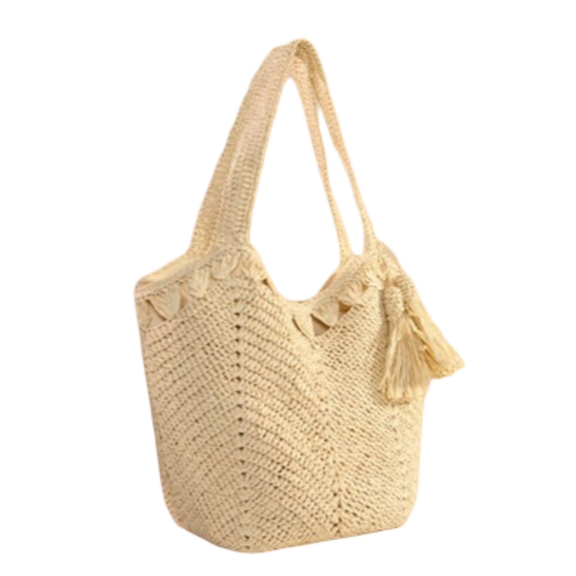 Alilang Women's Tassel Straw Tote Bag with Zipper Closure for Beach and Travel
