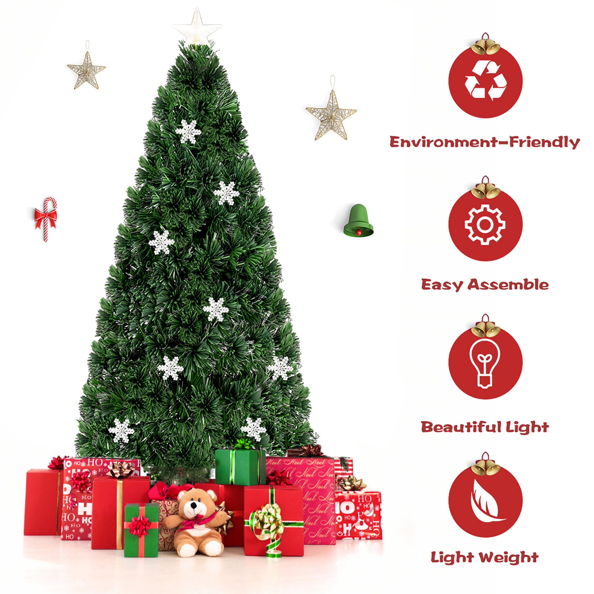 Costway 6ft Pre-Lit Fiber Optic Christmas Tree Multicolor Lights