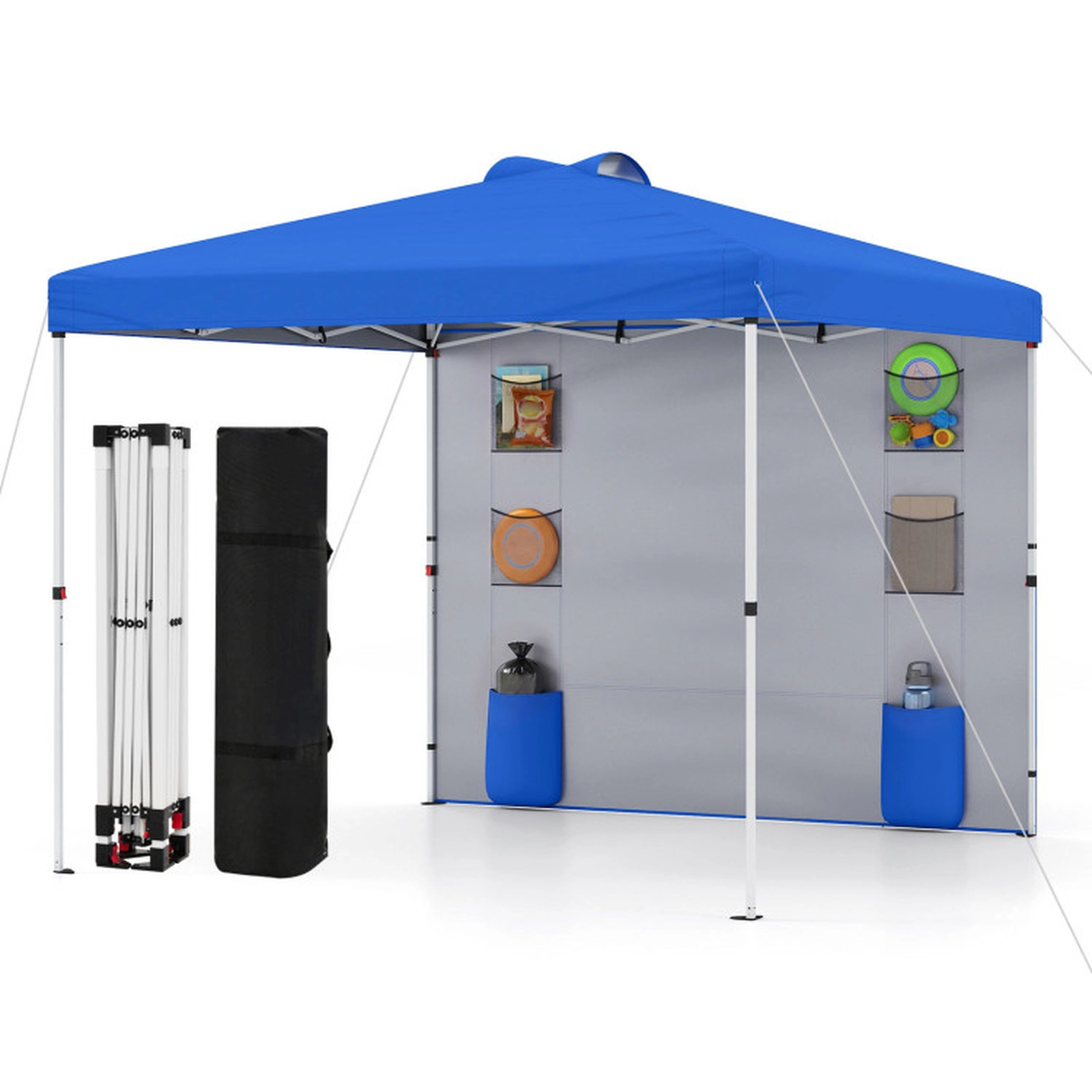 SUGIFT Blue 10-ft by 10-ft 3-Level 150D Oxford Pop Up Canopy Tent with Sidewall and 6 Storage Pockets