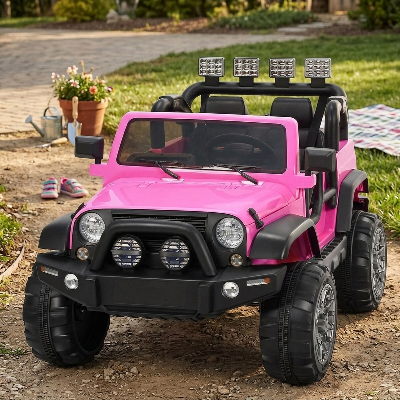 12V 2-Seater Kids Ride On Car Truck Parent Remote Storage Box Spring Suspension 48.5-in Ages 3+ 110-lb Capacity Pink