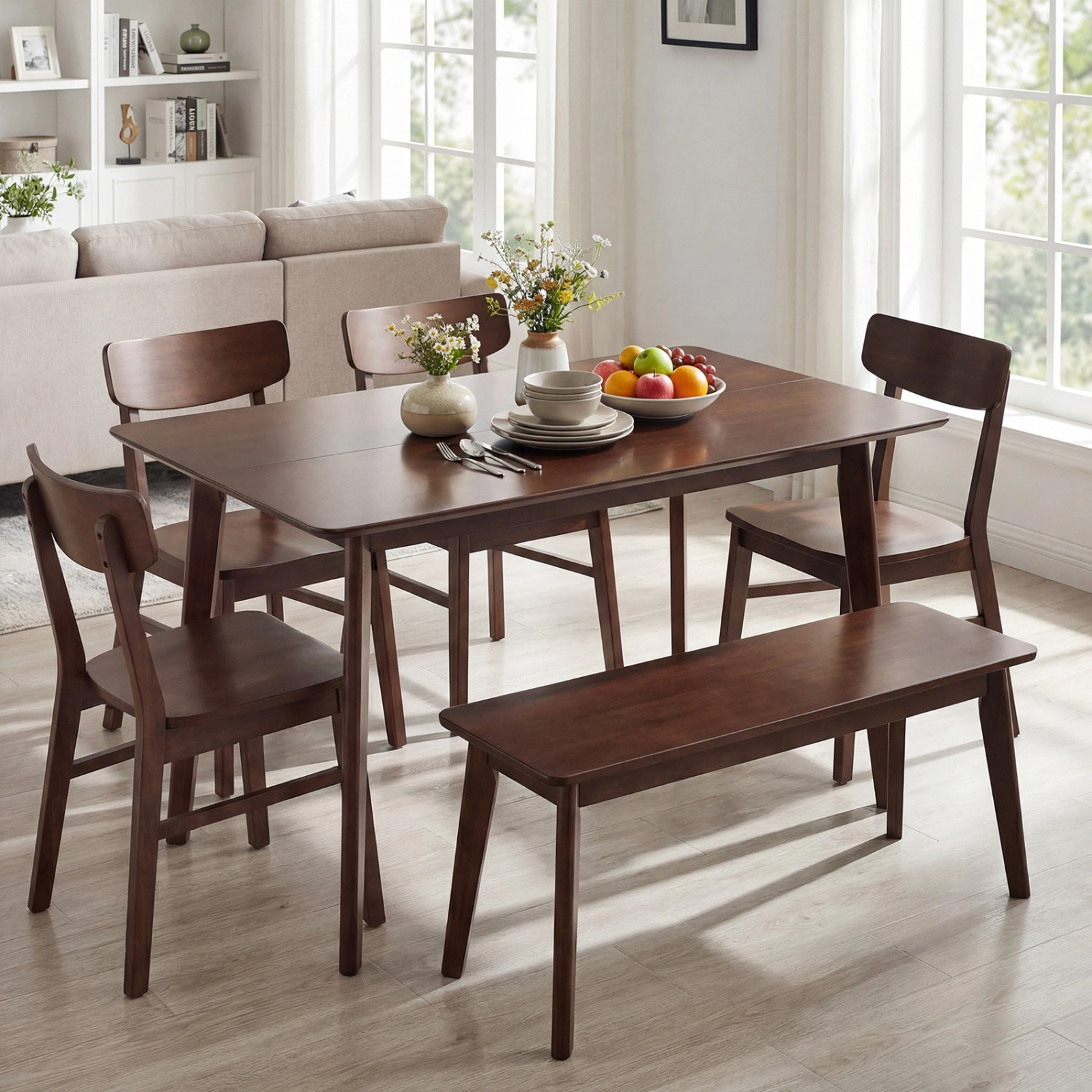 SUGIFT 47-in Walnut Rectangular Dining Table for 4 to 6 People
