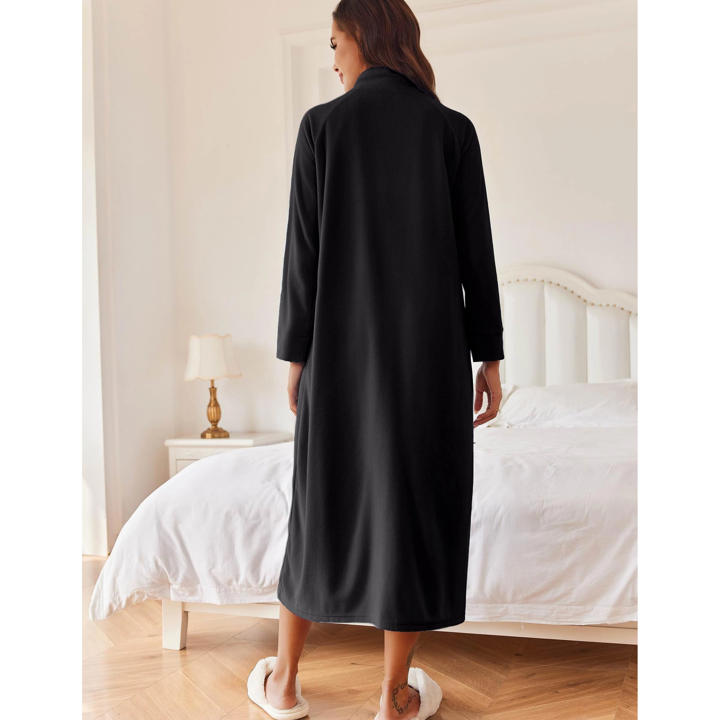 Ekouaer Womens Zipper Robe Long Sleeves House Coat Bathrobe Sleepwear Housecoat Loungewear