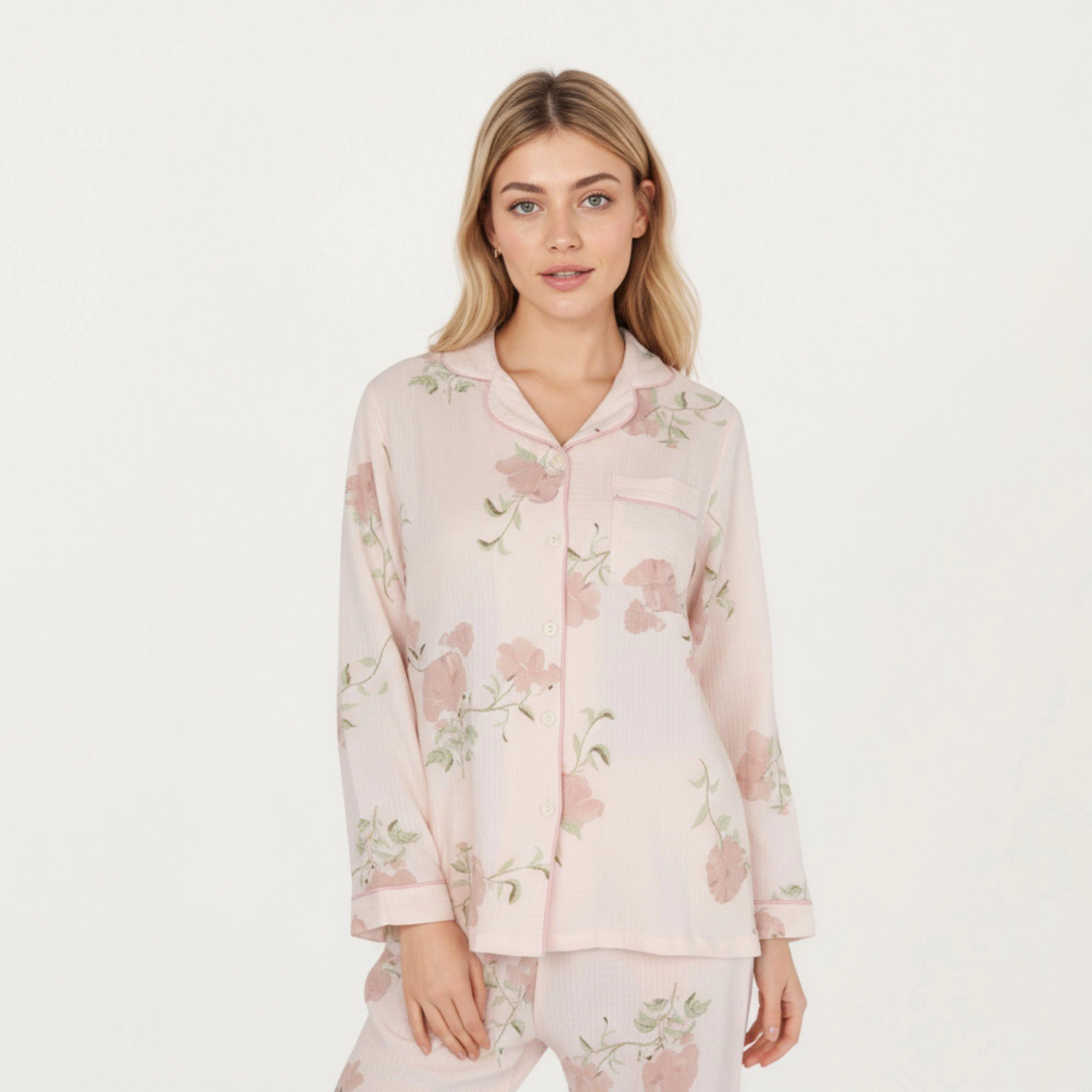Anna-Kaci Women's 2-Piece Long Sleeve Button Front Pajama Top with Matching Relaxed Fit Pants Floral Print Sleepwear