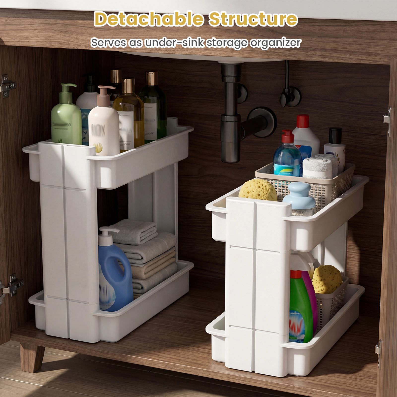 SUGIFT 4-Tier Rolling Utility Cart White with Detachable Trays and Smooth Wheels