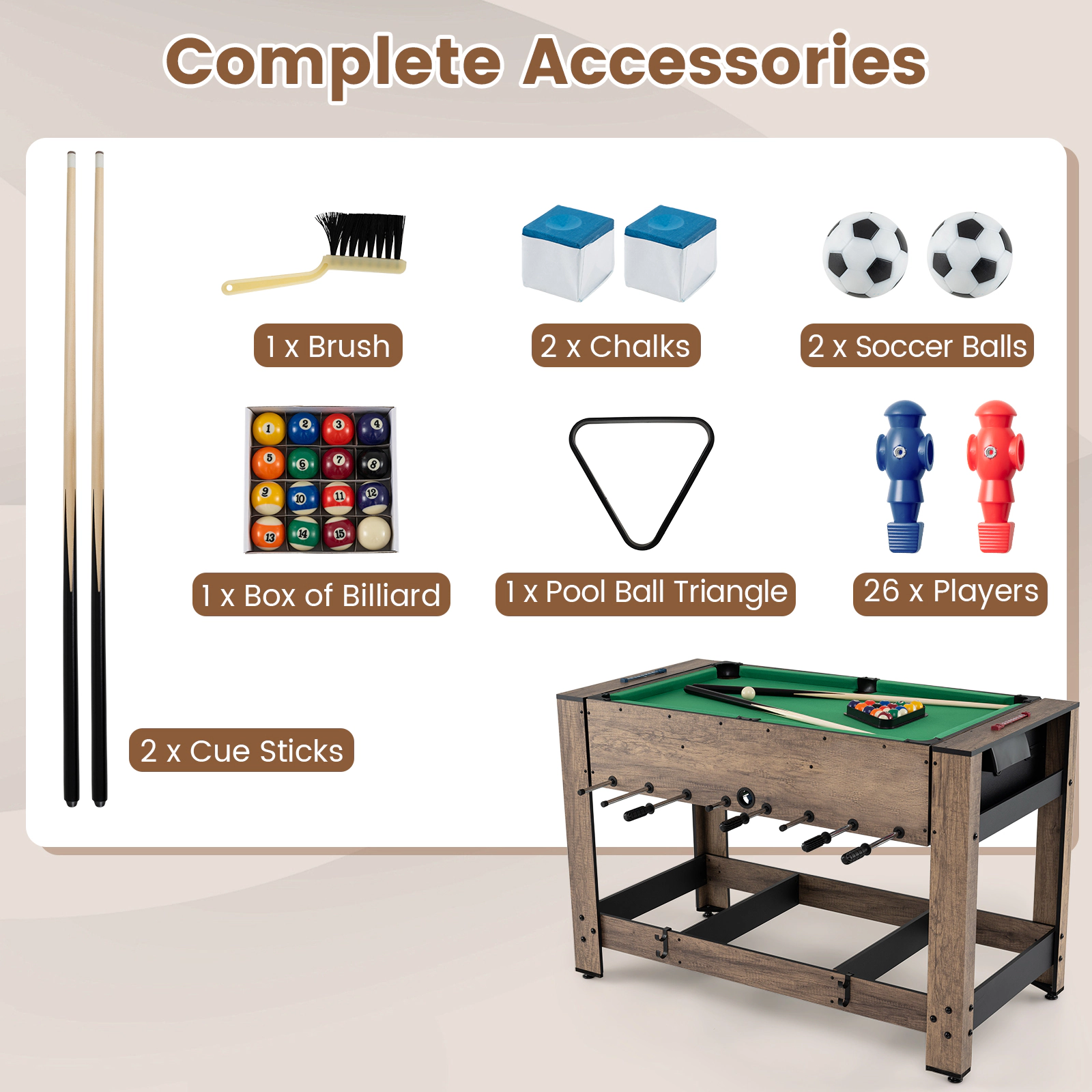 SUGIFT 48-in 2-in-1 Swivel Foosball and Pool Combo Game Table with Cue Sticks and Adjustable Leg Levelers