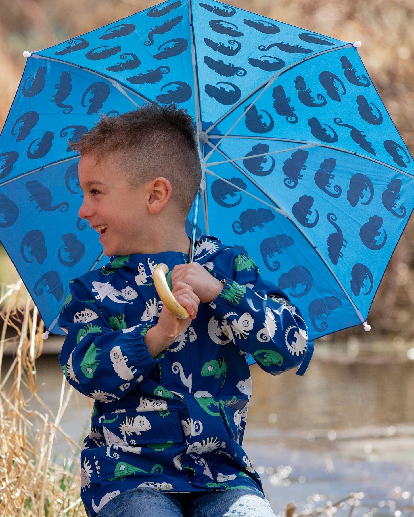 Deux par Deux Boys Color-Changing Umbrella Chameleon Print
