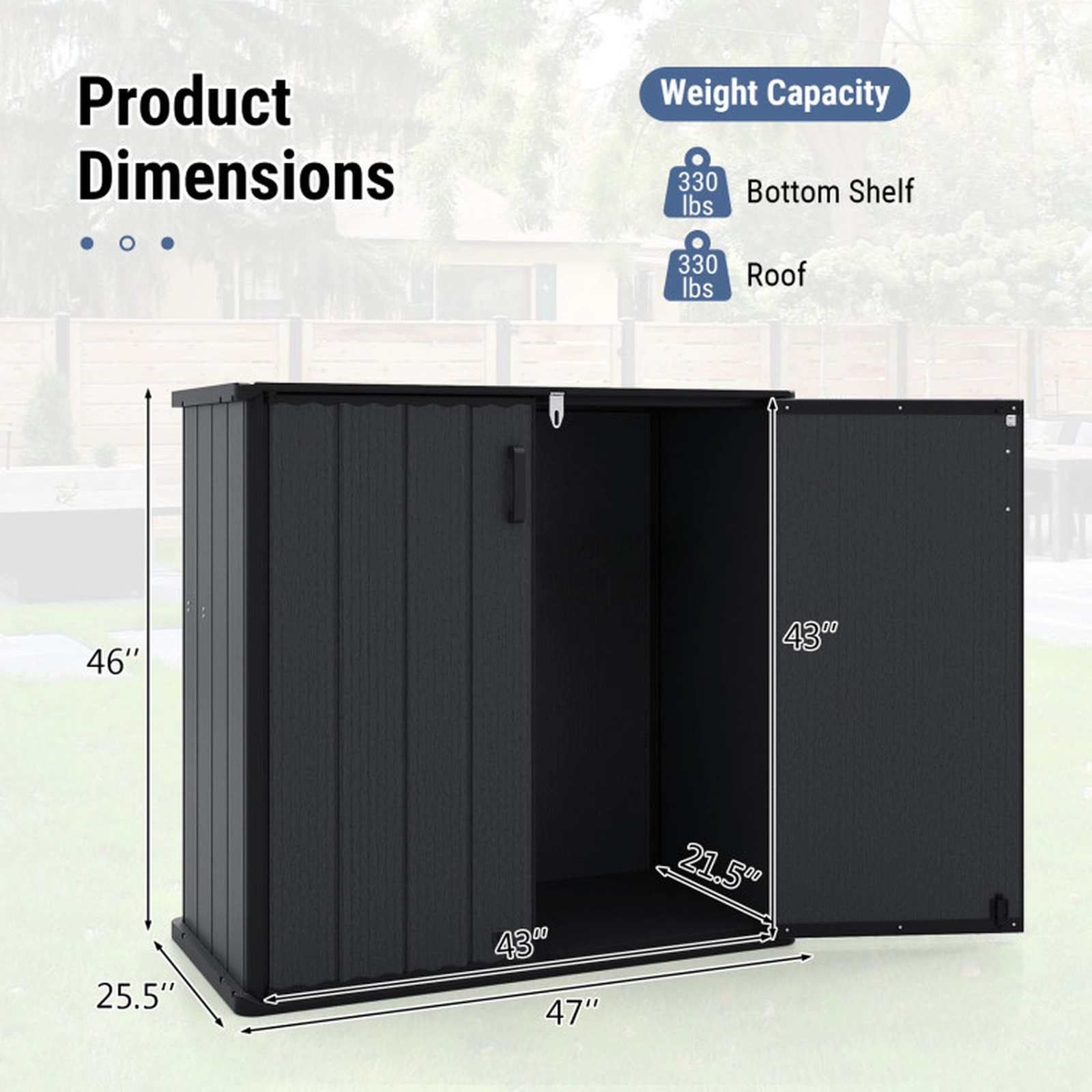 SUGIFT 23.5-Cu-Ft Lockable Built-In Floor HDPE All-Weather Outdoor Storage Box 47-in x 25.5-in x 46-in 330-lb Black