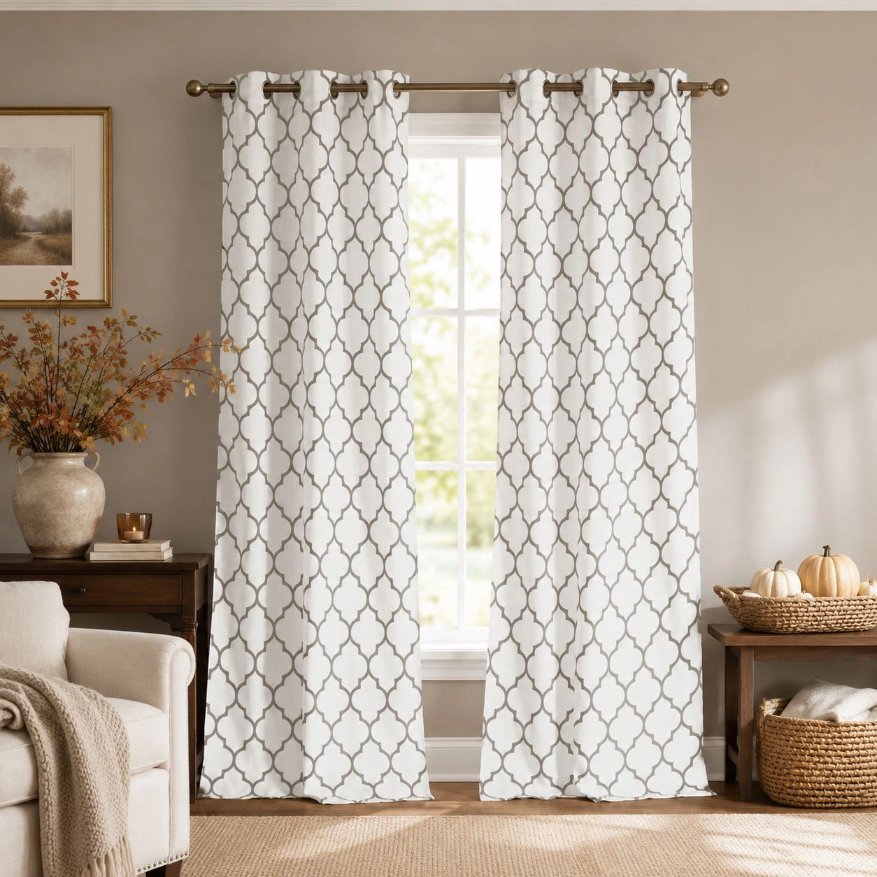 Kate Aurora Extra Long Fallon 2 Piece Sheer Lattice Design Grommet Top Window Curtain Panels - 112 in.