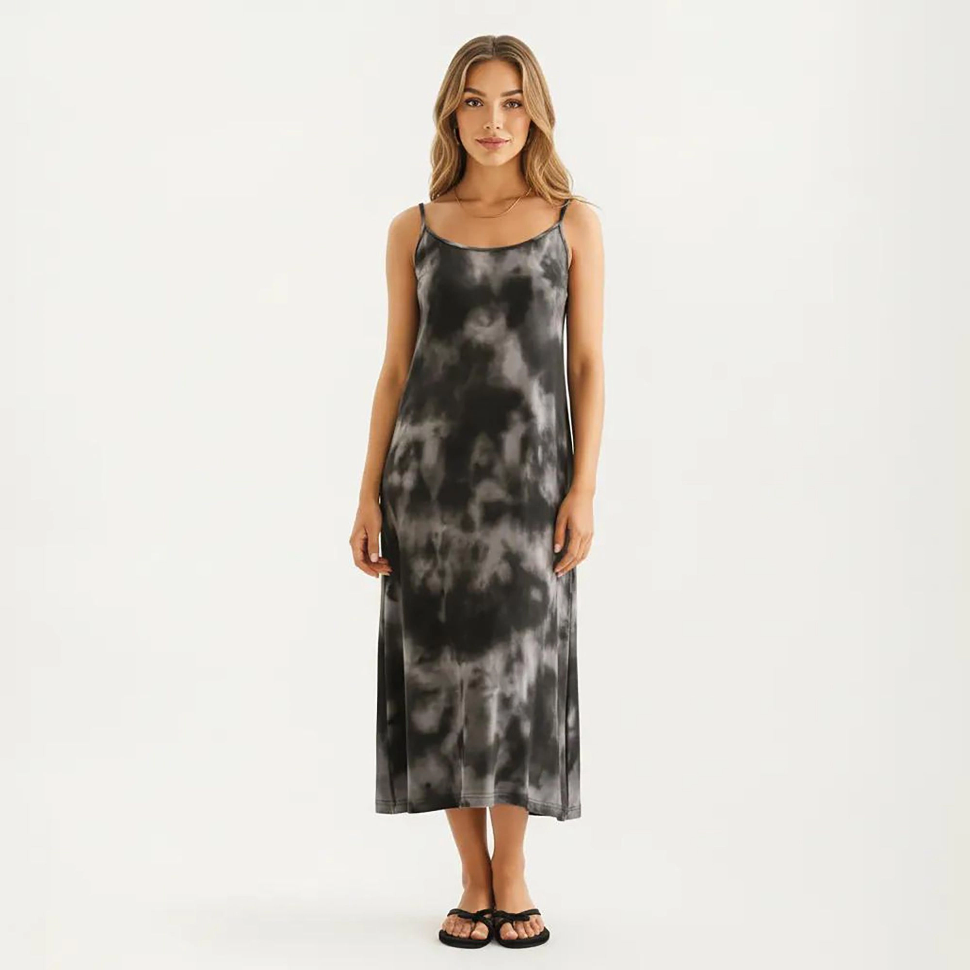 Anna-Kaci Women's Tie Dye Sleeveless Pajama Dress with Spaghetti Straps Relaxed Fit Midi Sleepwear Nightgown